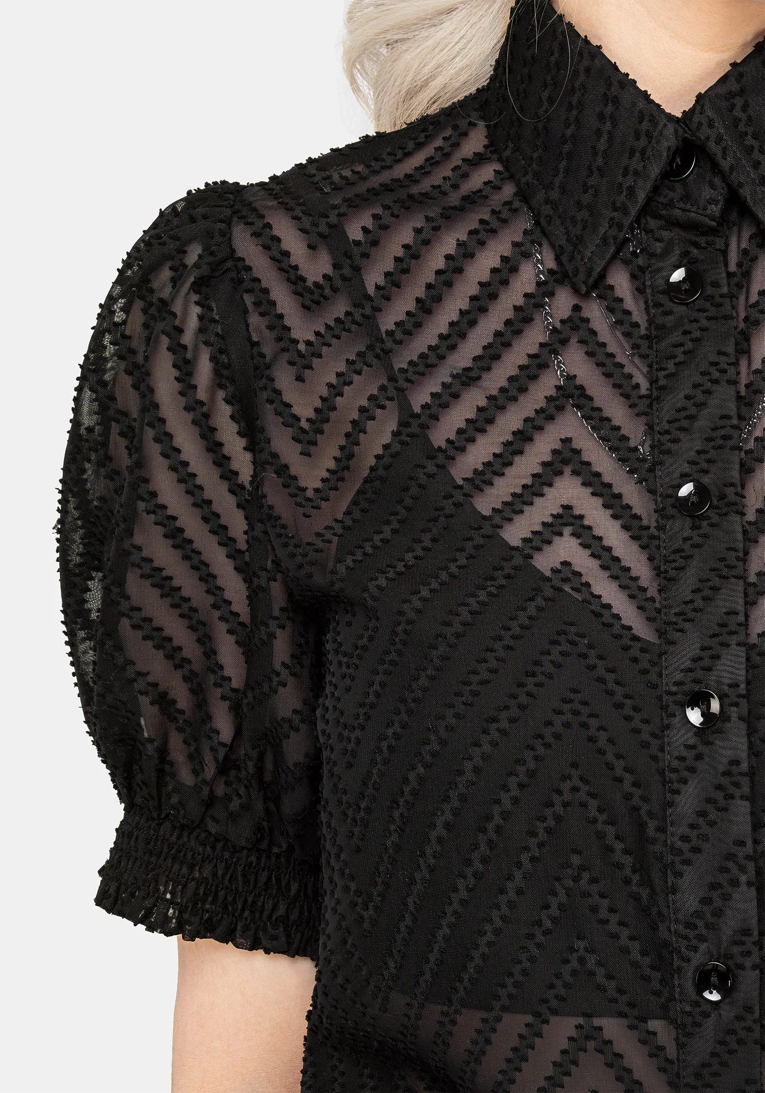 Chevron Button Up Blouse Top StretchFit Design