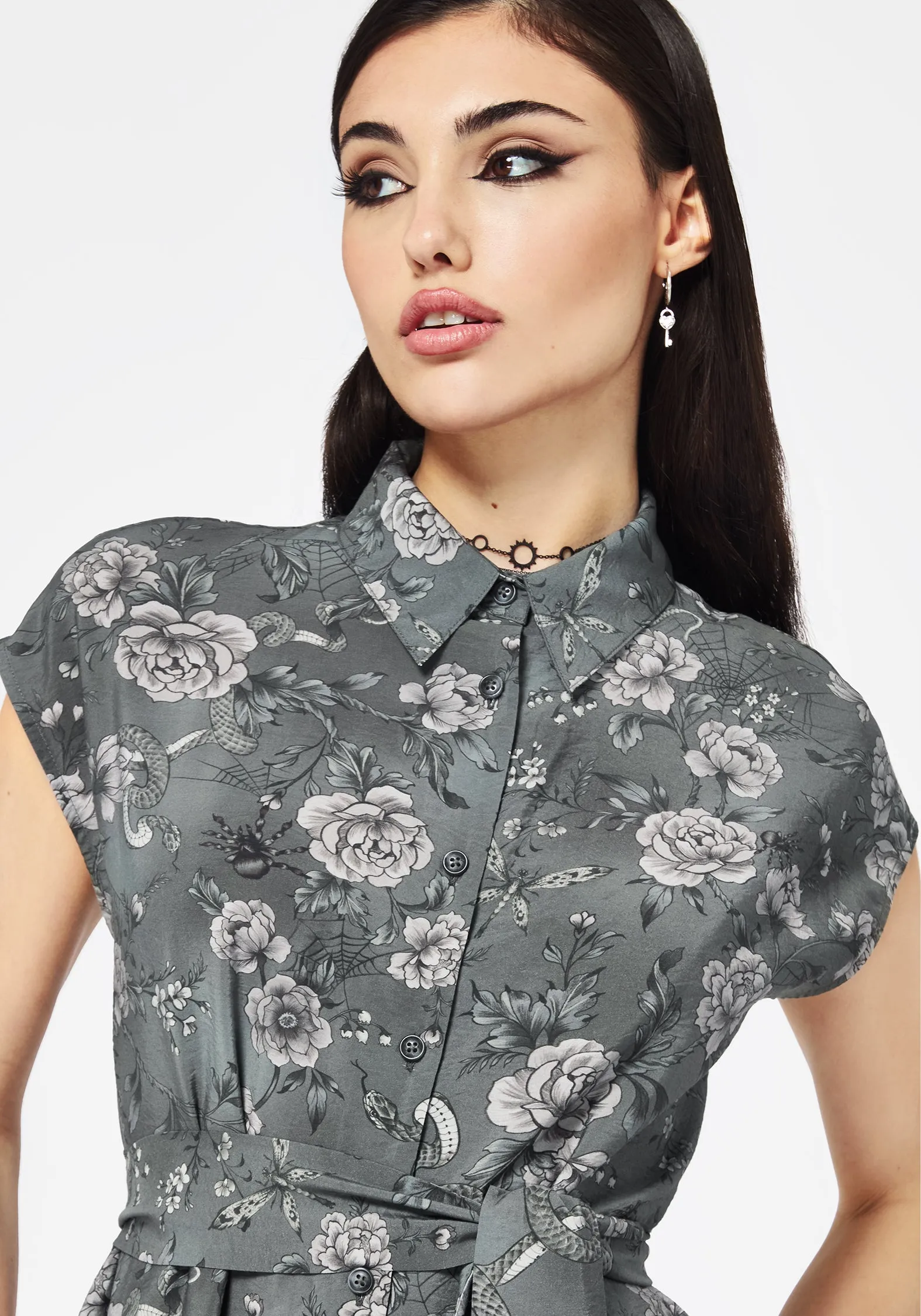 Meadow Floral Serpent Print Midi Shirt Dress Style Base