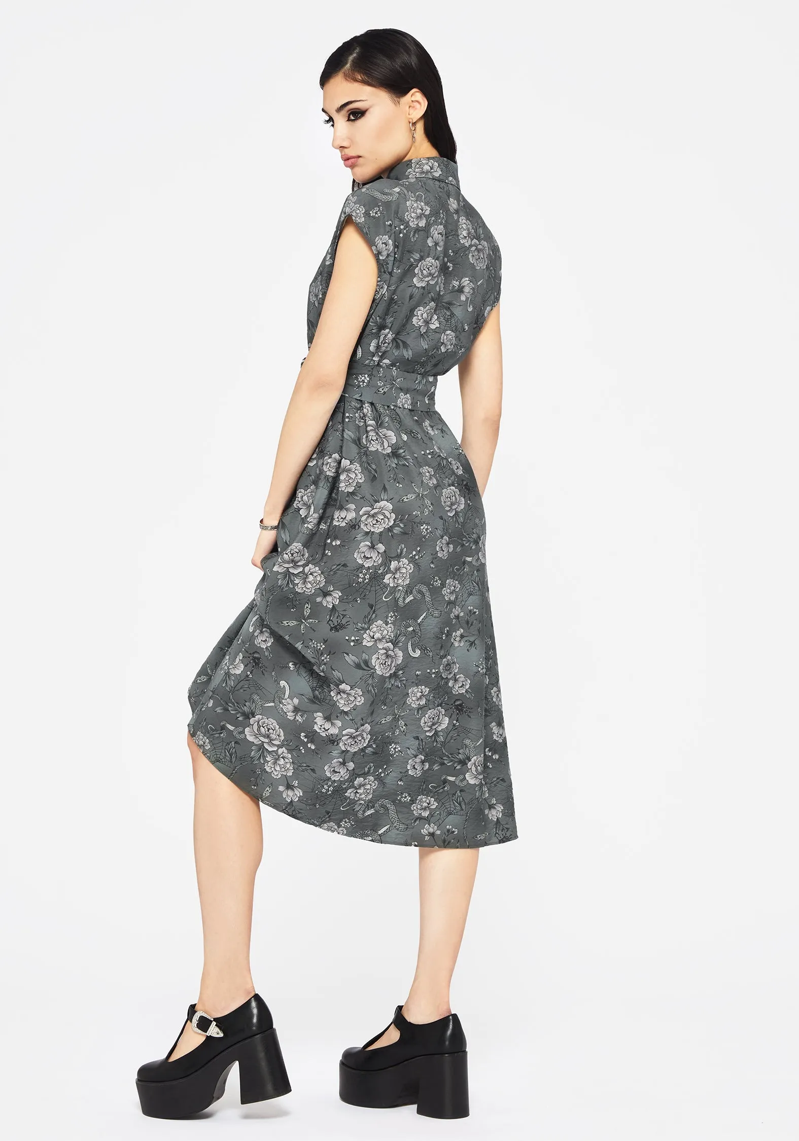 Meadow Floral Serpent Print Midi Shirt Dress Quick Ready Fashion Must-Have