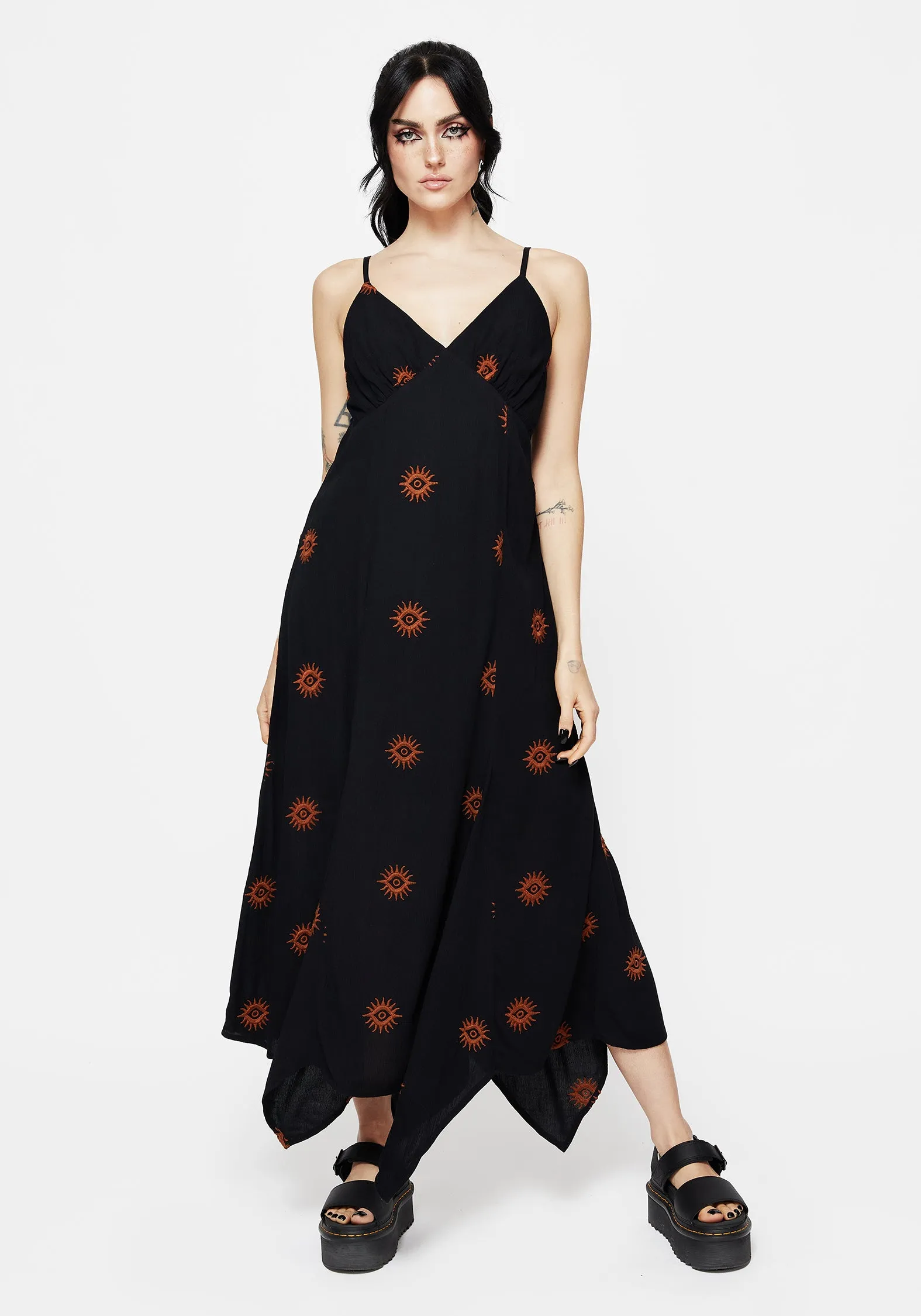 Refined Feel Solstice Embroidered Cami Hanky Hem Midaxi Dress