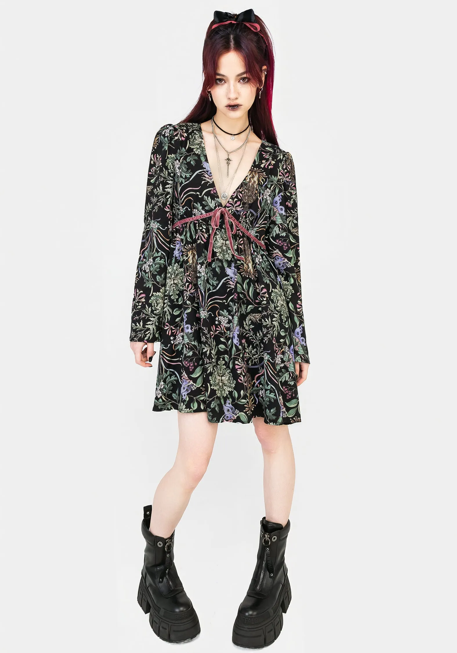 Beltane Flute Sleeve Mini Dress Floral design