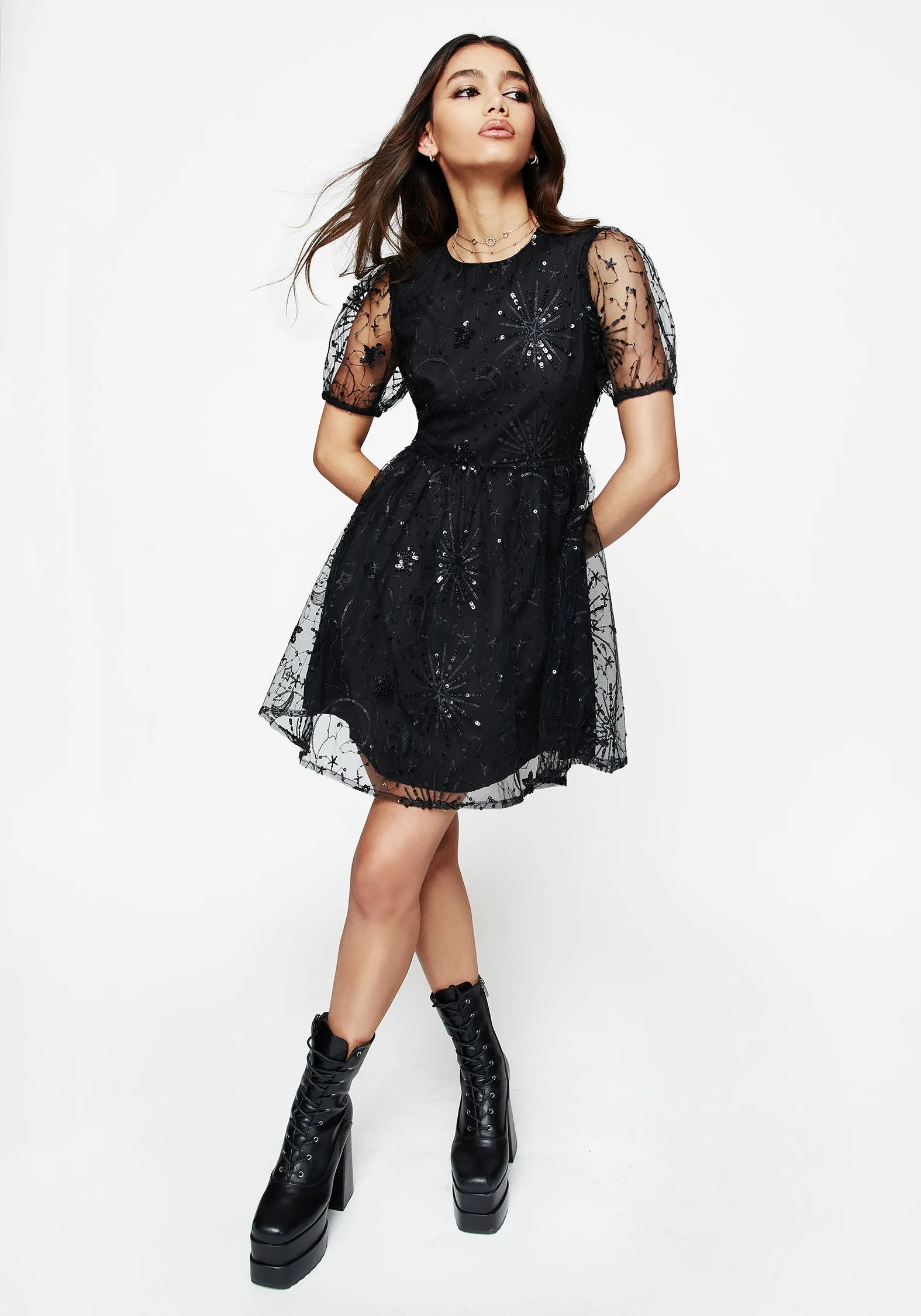 Sirius Sequined Puff Sleeve Mini Dress Trend Mode