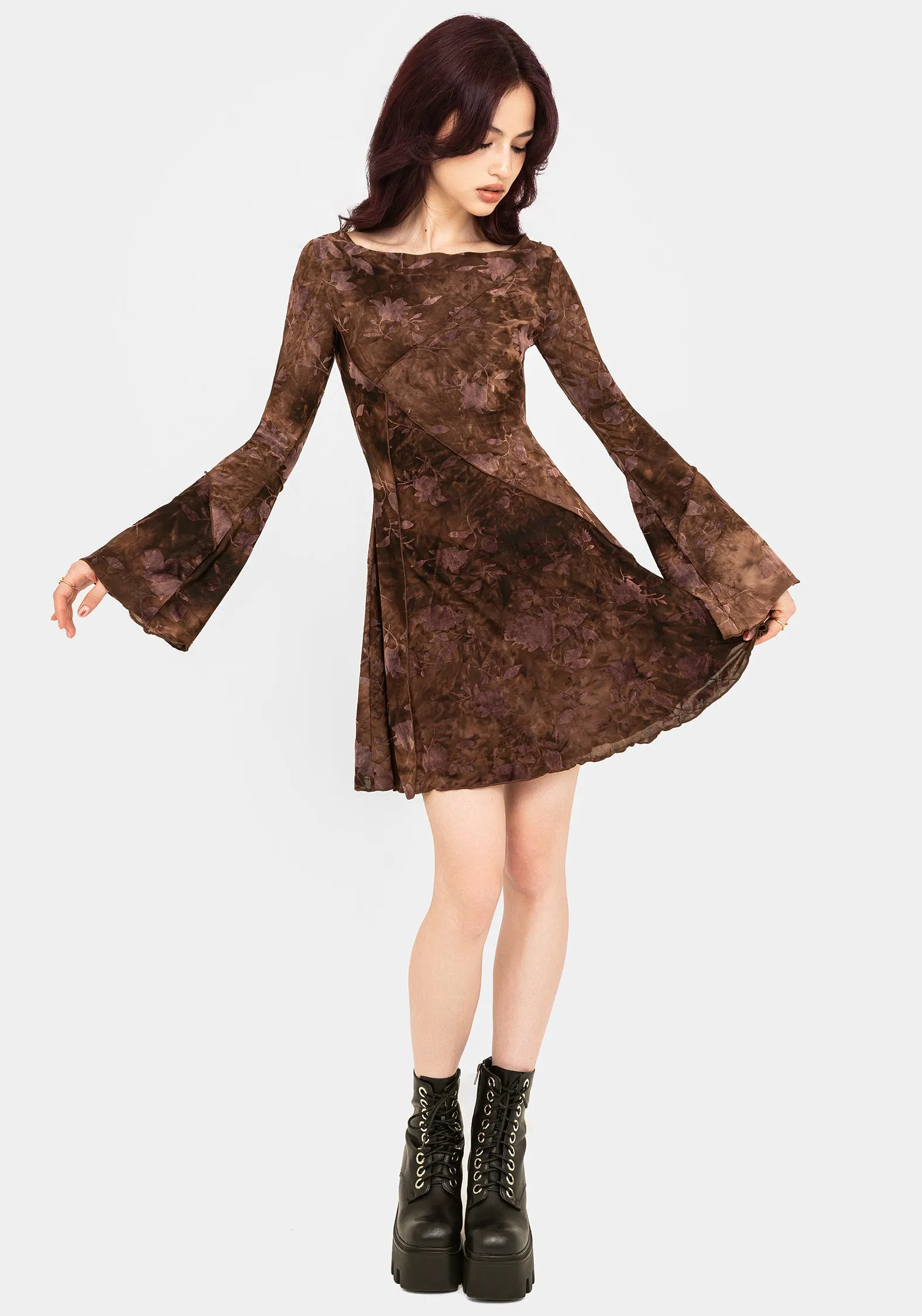 Light Motion Serenade Long Sleeve Floral Mini Dress