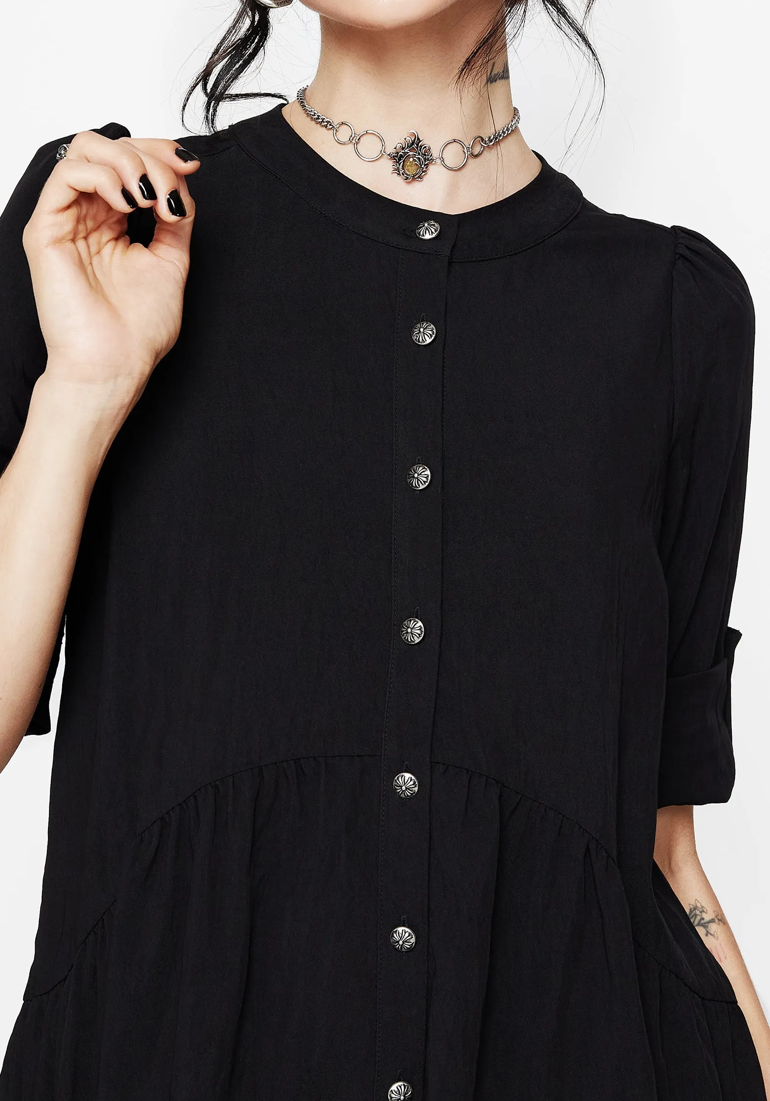 Arden Button Down Mini Smock Dress Weekend Look Flared shape