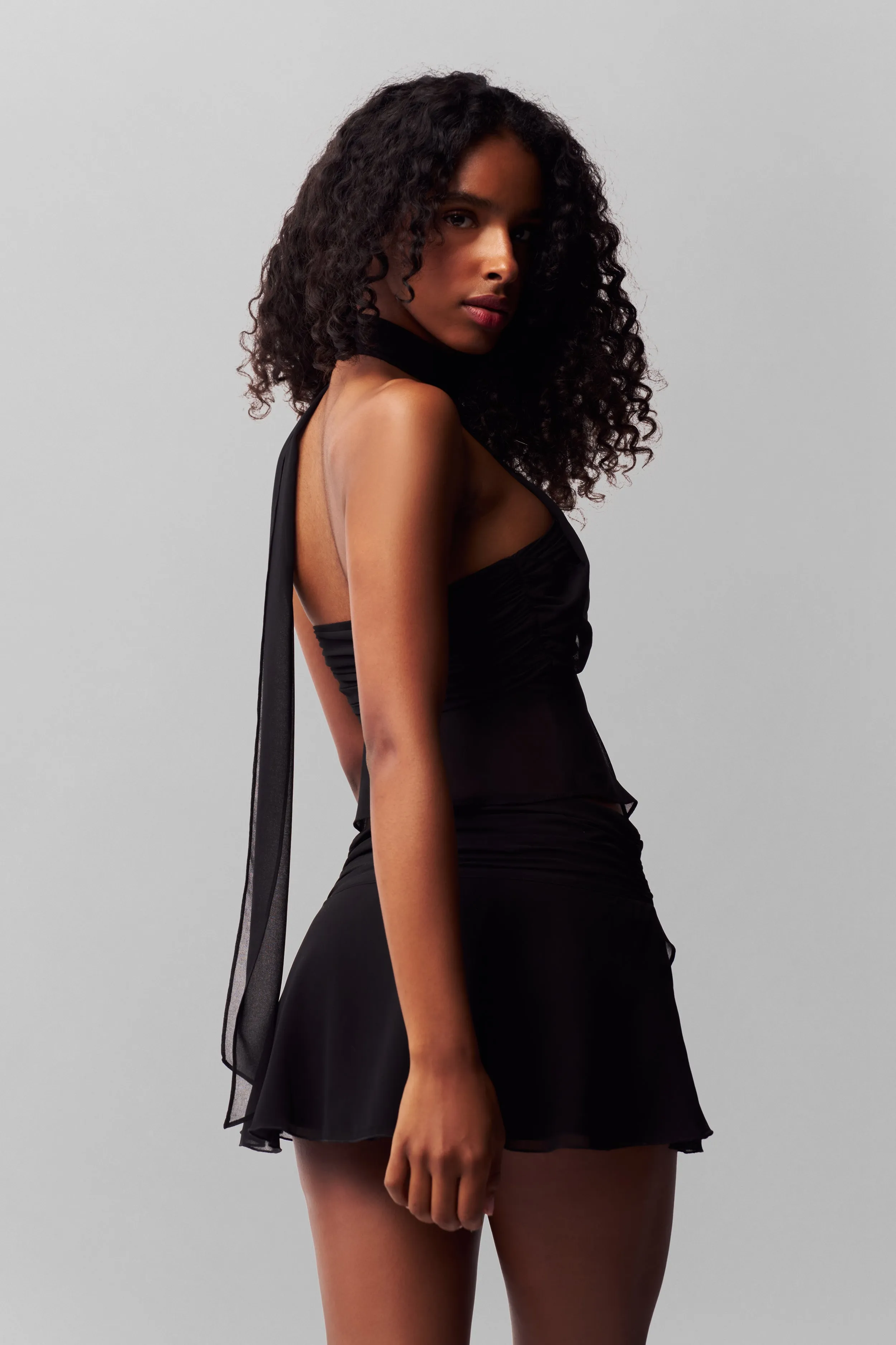 Layered Edge Detailing Non Cling Surface Chiffon Wrap Around Top