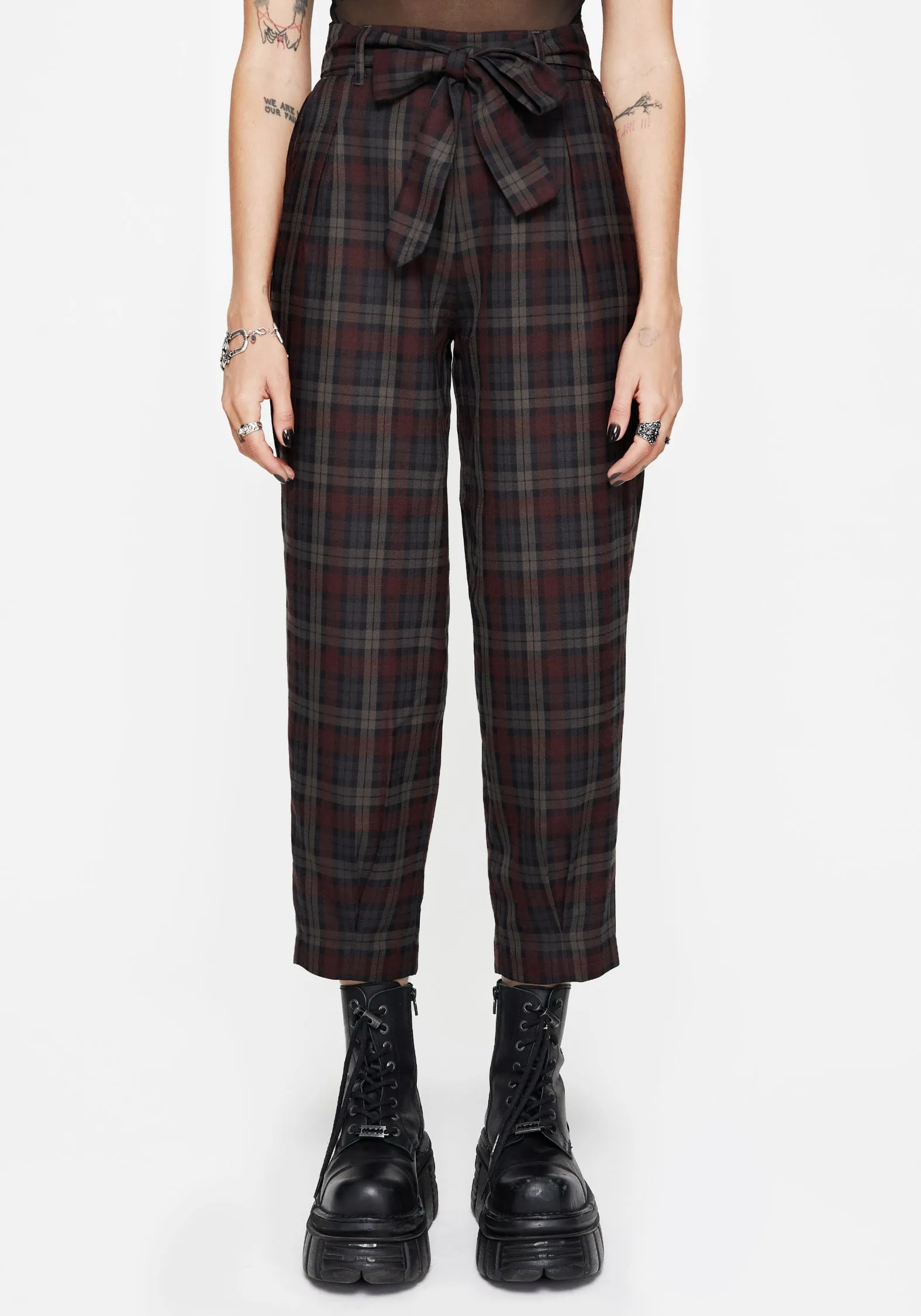 High End Quality Kalma Check Tie Belt Tapered Trouser