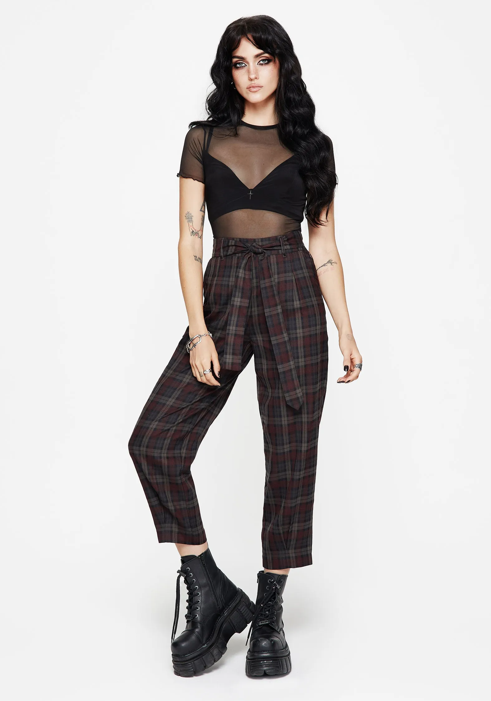 Kalma Check Tie Belt Tapered Trouser Chill Mood