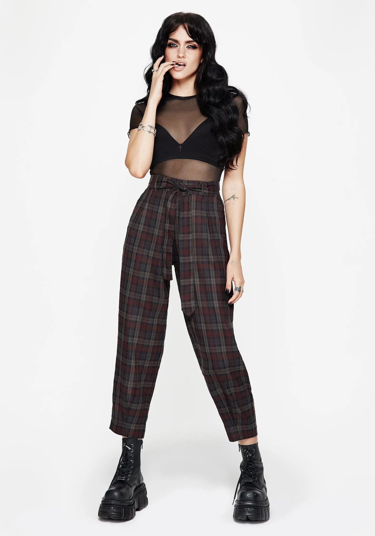 Style Staple Kalma Check Tie Belt Tapered Trouser