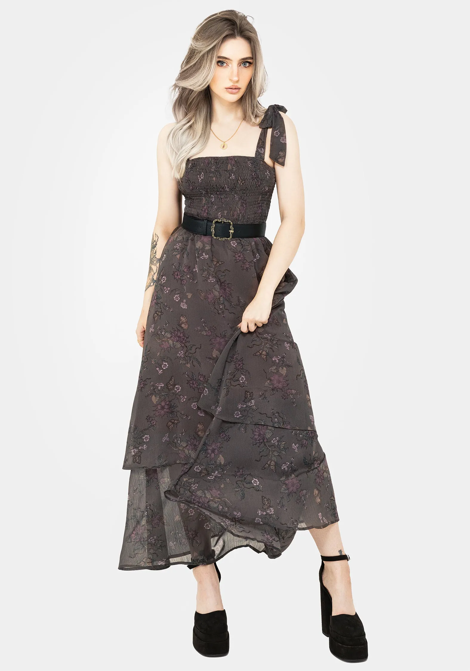 Milky Glow Marina Scene Arnora Cami Tiered Shirred Bodice Maxi Dress