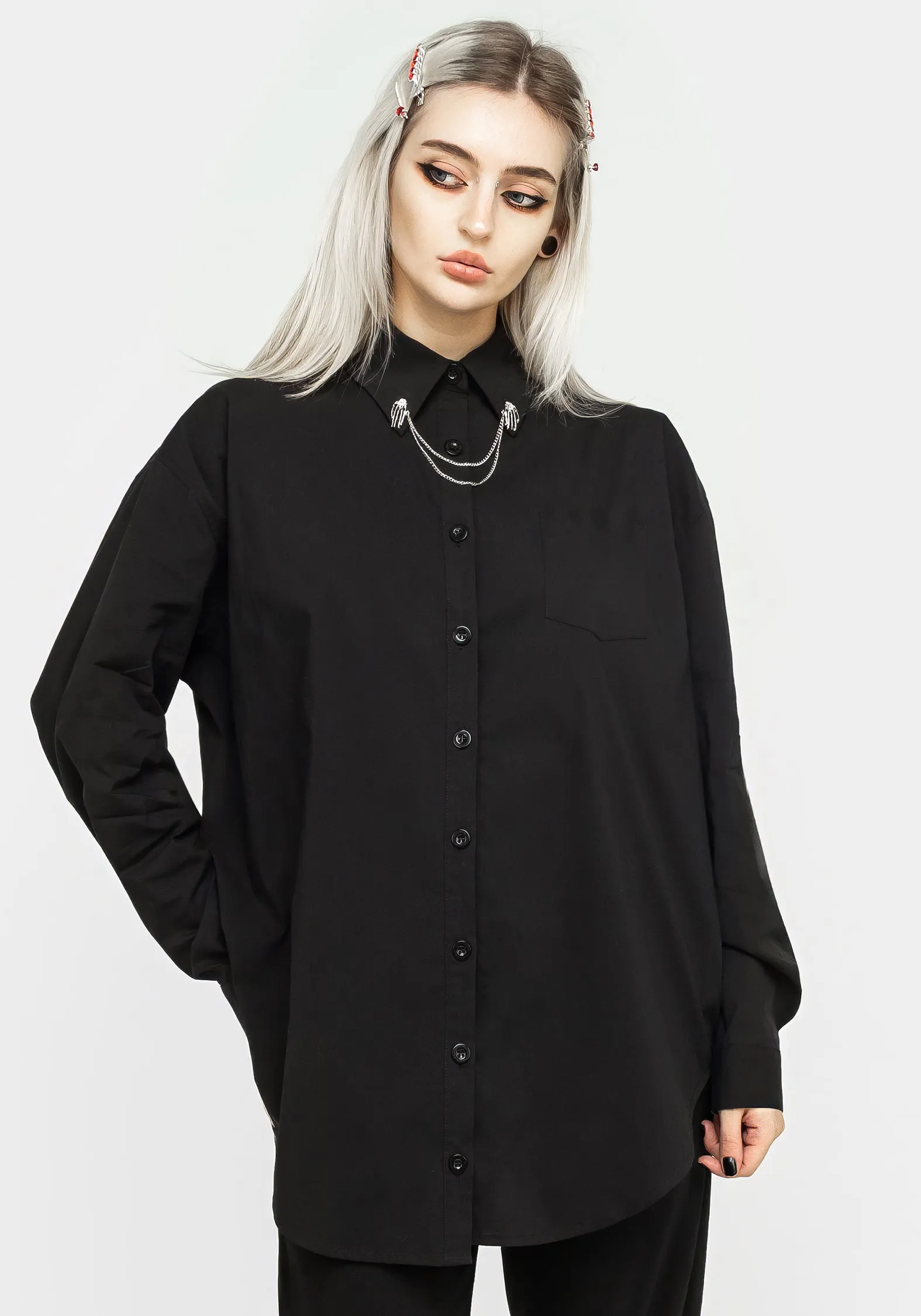 Chiromancy Collar Loose Fit Shirt - Black ThermalLining