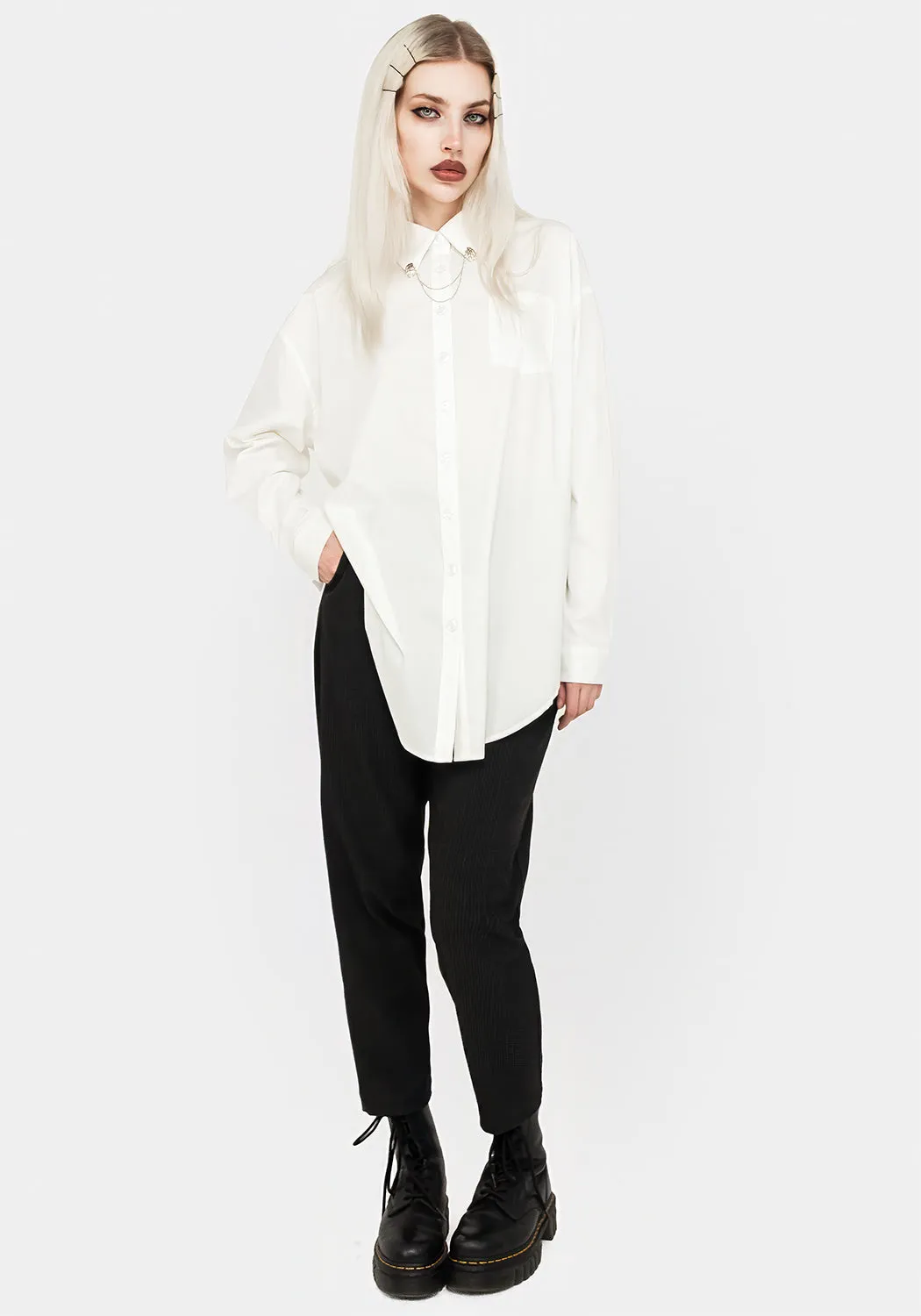 Breathable fabric SeamFreeShoulder Chiromancy Collar Loose Fit Shirt