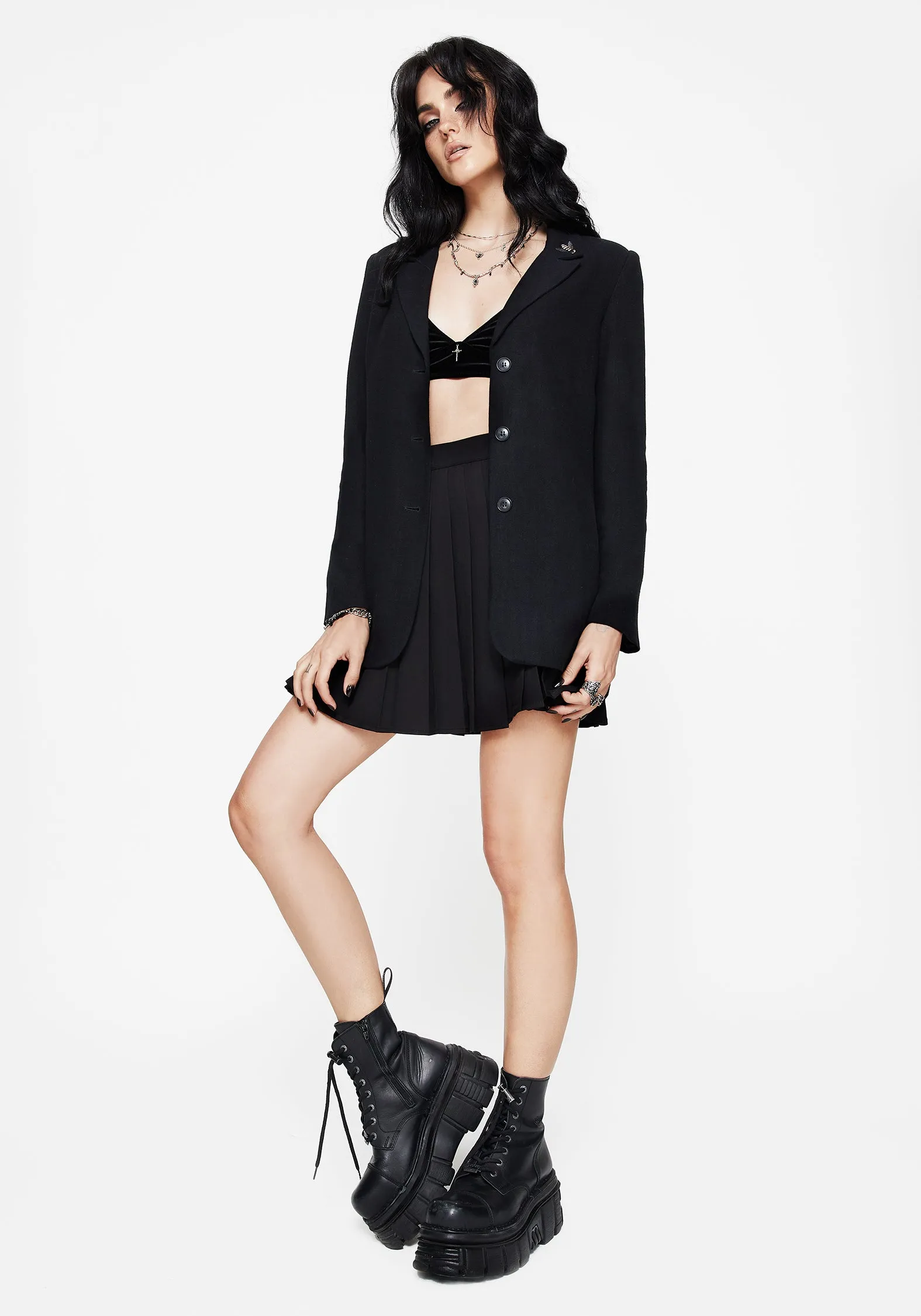 Chloris Embroidered Longline Blazer Outdoor Trip