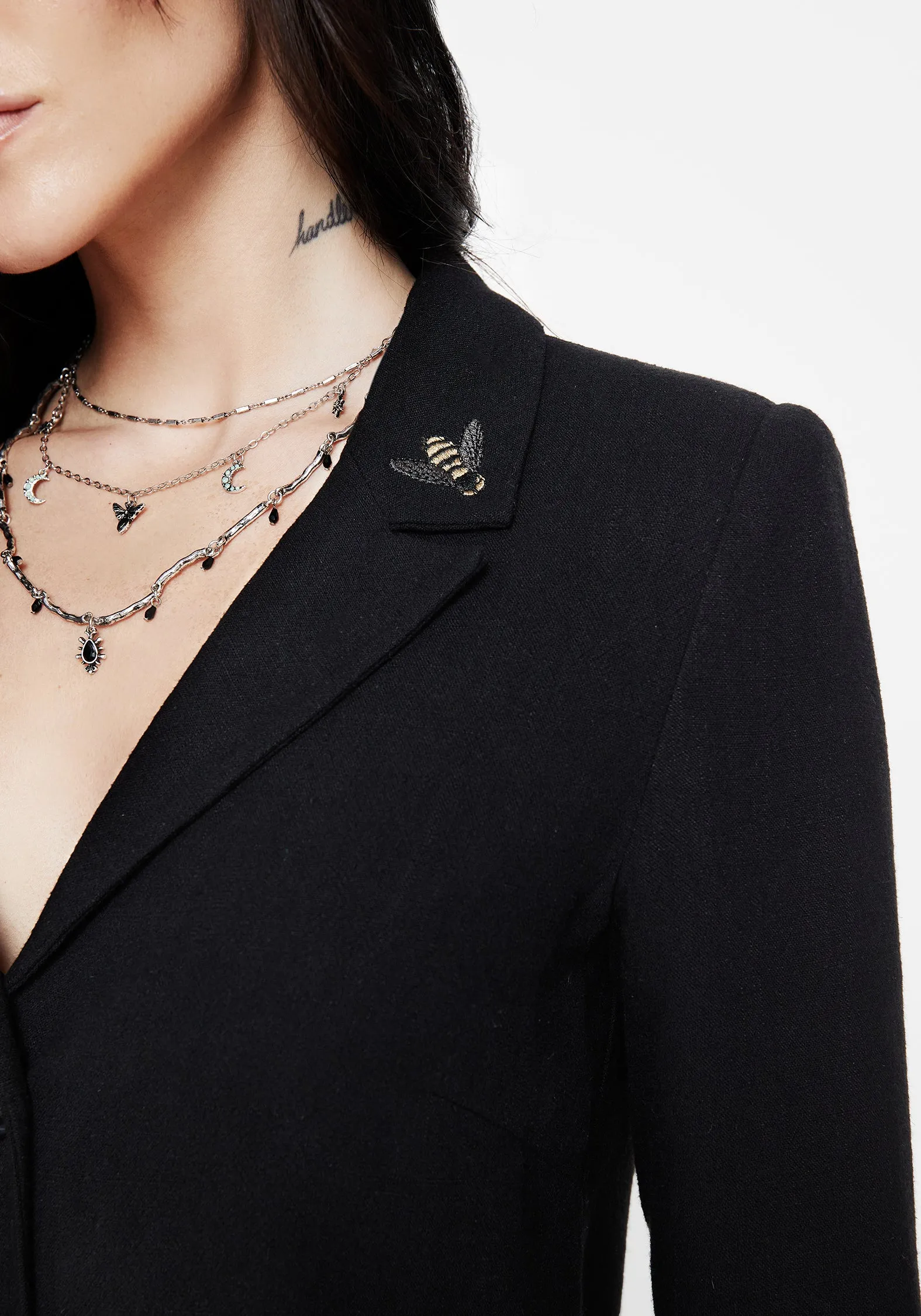 Micro Perforated Panels WaterResistantCoating Chloris Embroidered Longline Blazer