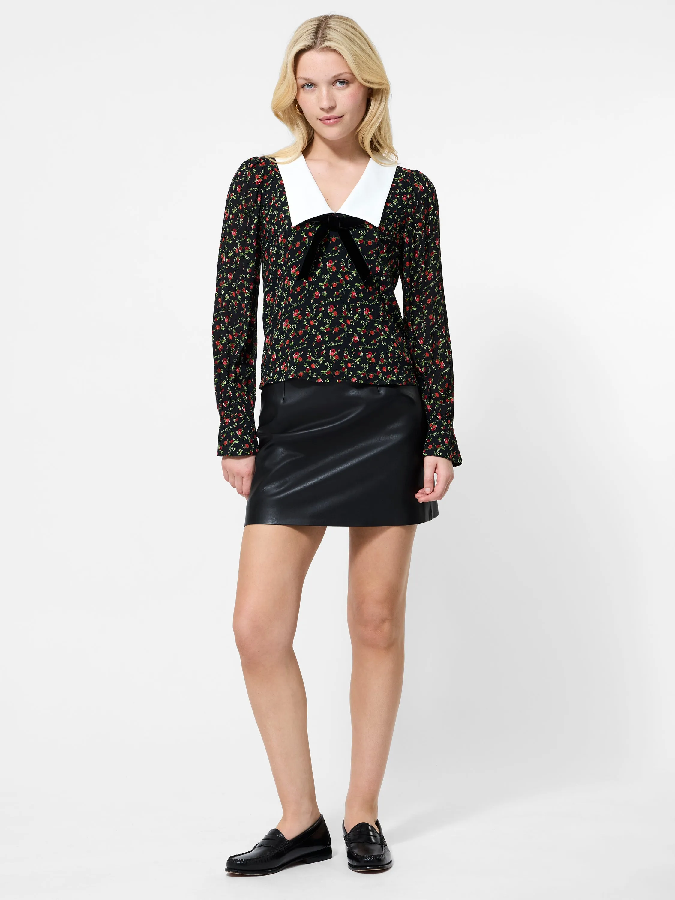 Yasmin Crepe Collared Top Stretchable Knit