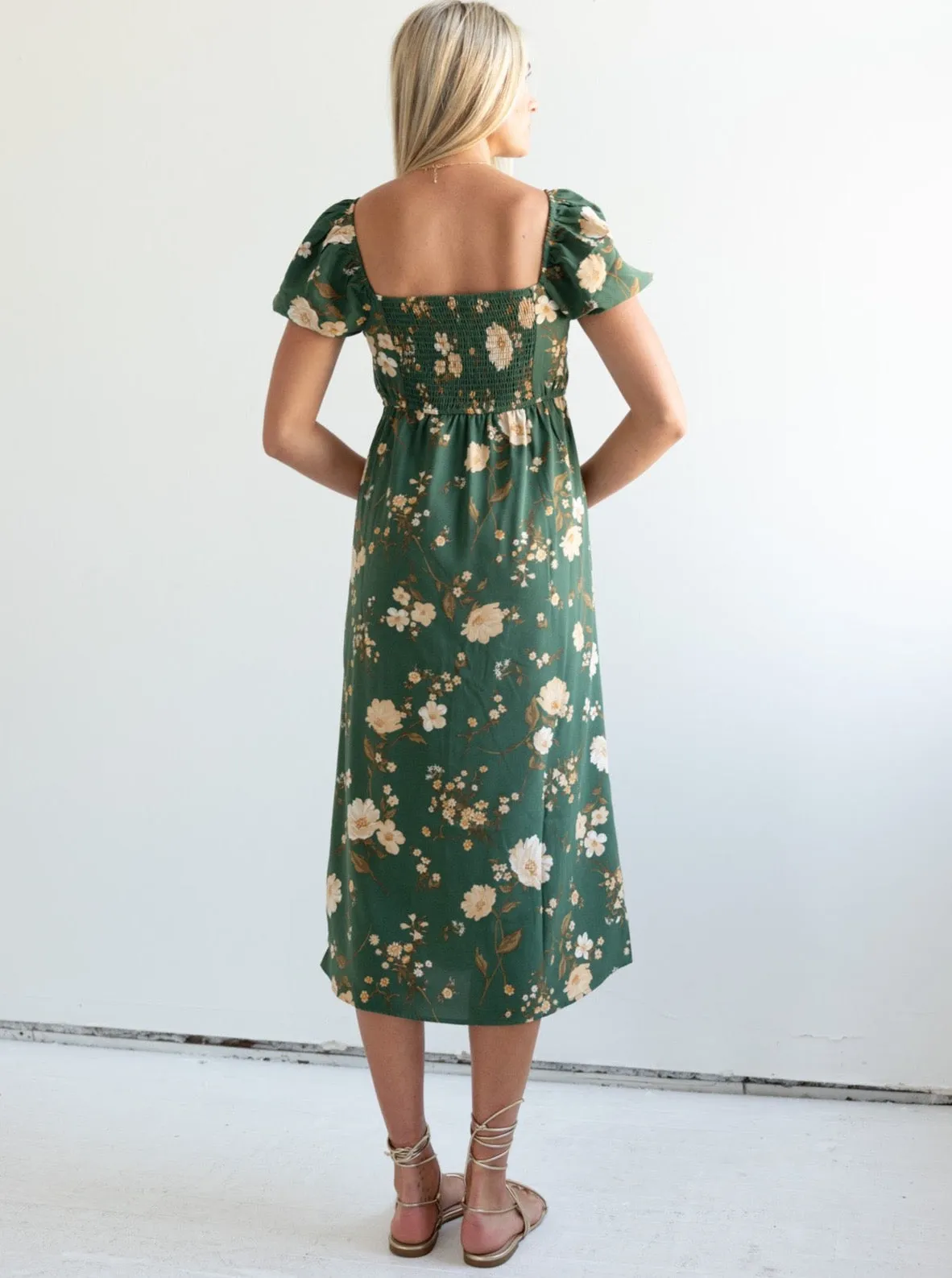 Janie Floral Dress - Green Polished Finish