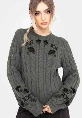 TaglessComfort Stretchable Blend Clara Cotton Floral Embroidered Cable Knit Jumper