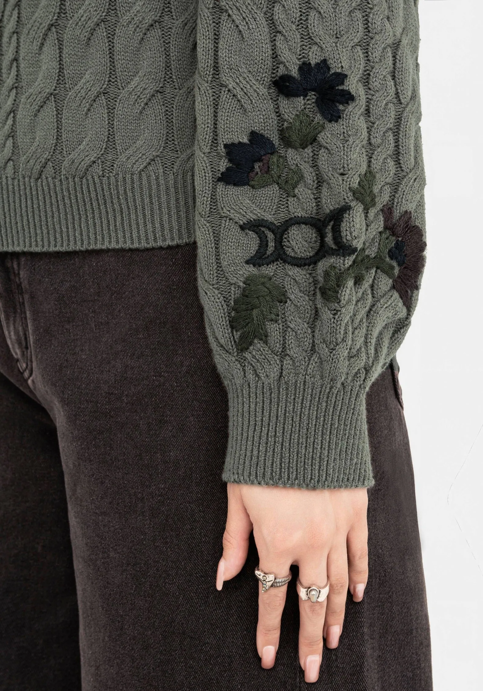 Clara Cotton Floral Embroidered Cable Knit Jumper Soft Touch