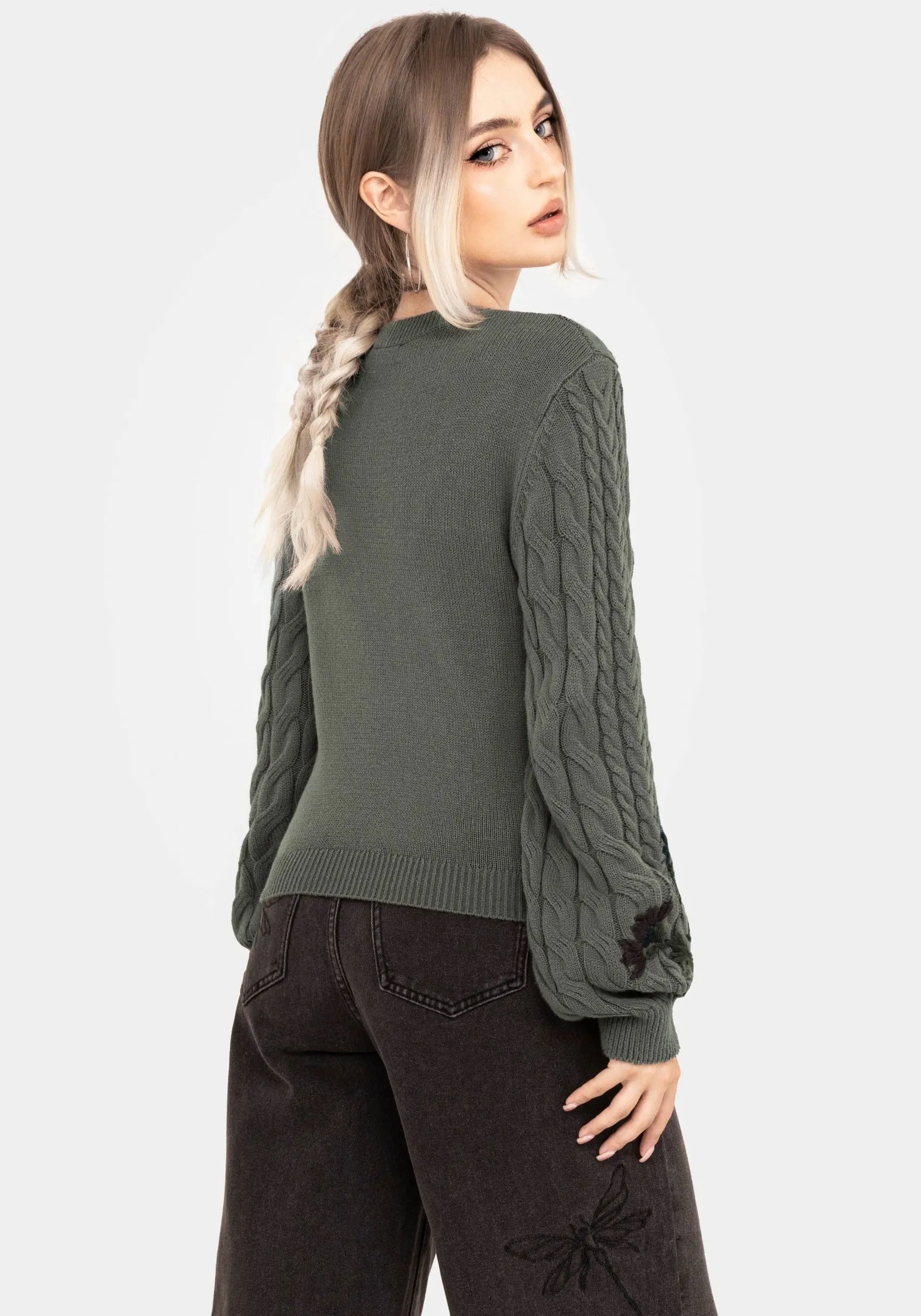 Clara Cotton Floral Embroidered Cable Knit Jumper LoopwheelFabric ReinforcedArmholes