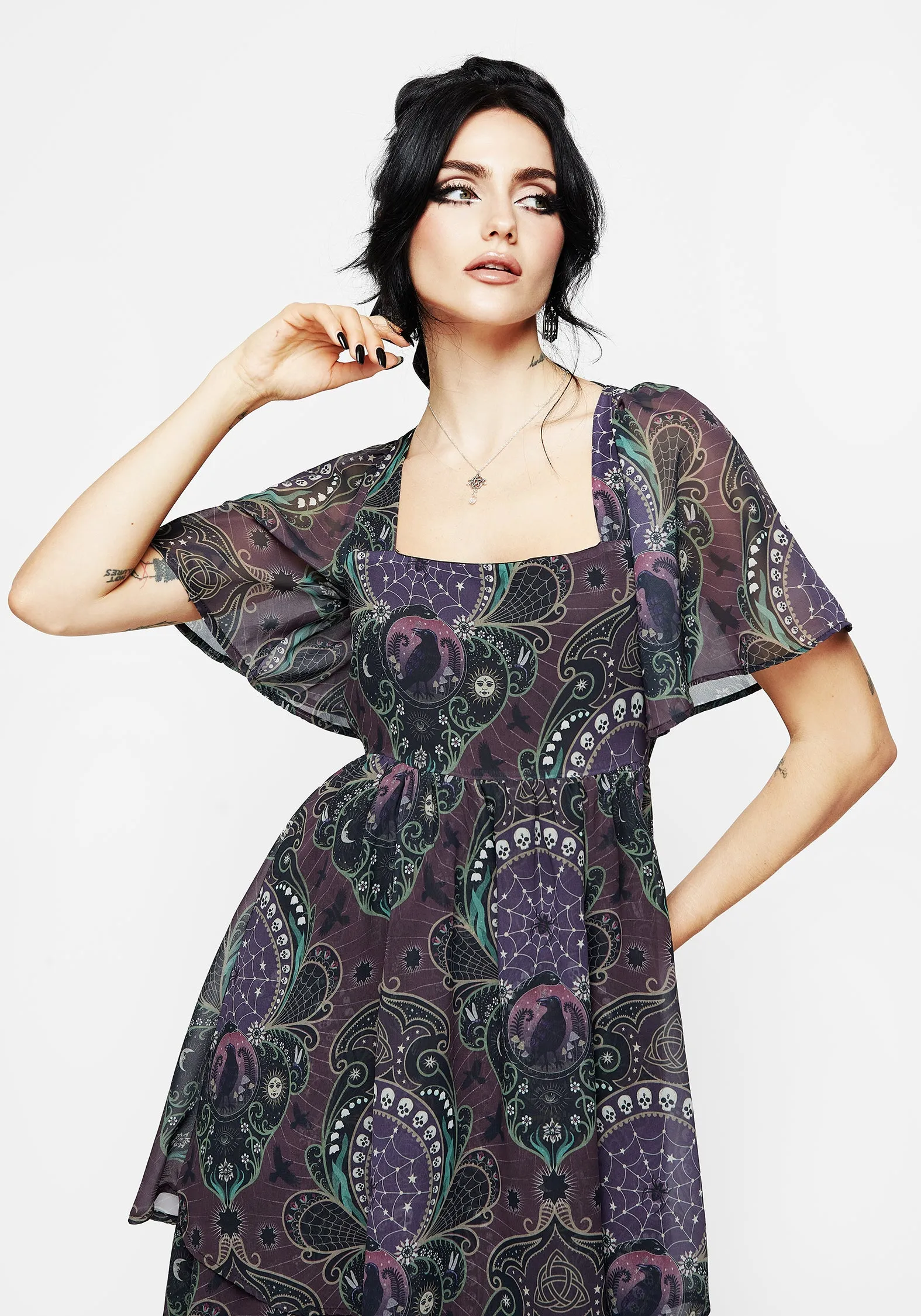 Clarette Chiffon Angel Sleeve Tiered Gown Playful Twist