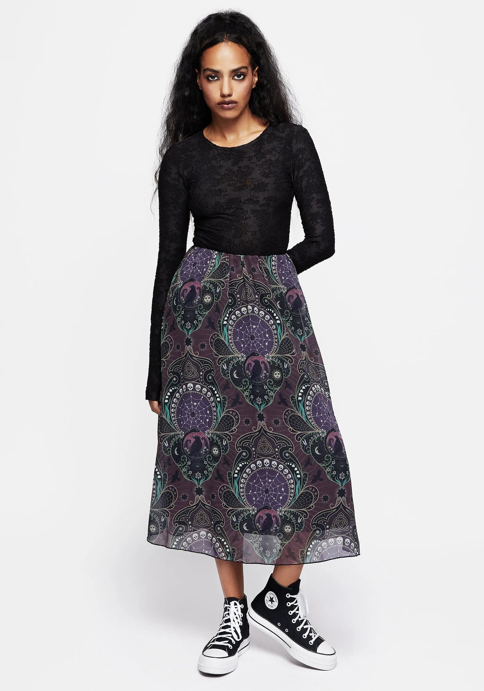 Urban Edge Shirred Back Clarette Chiffon Layered Midi Skirt