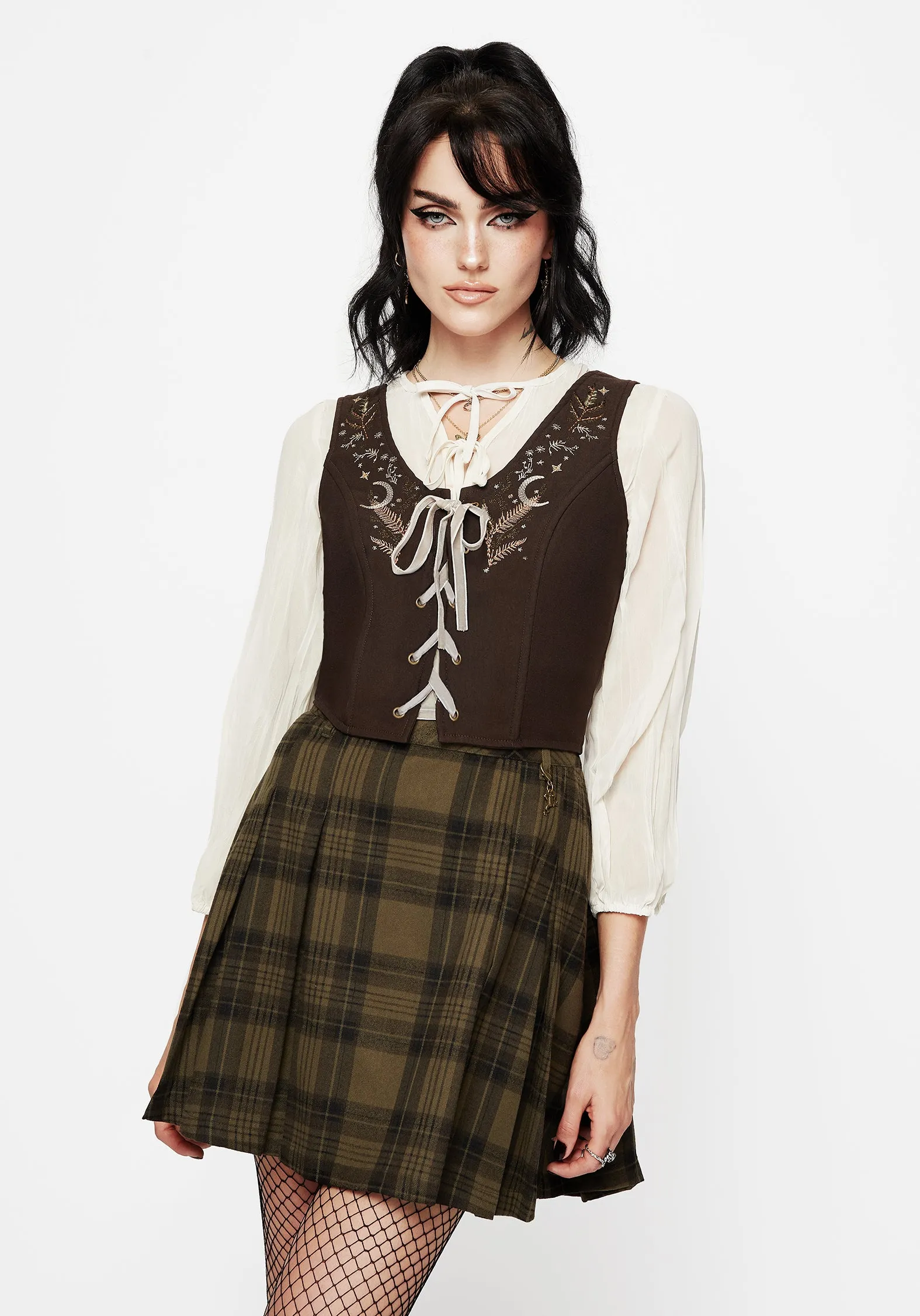 Four Way Stretch Fabric Abellona Embroidered Tie Up Front Corset Top