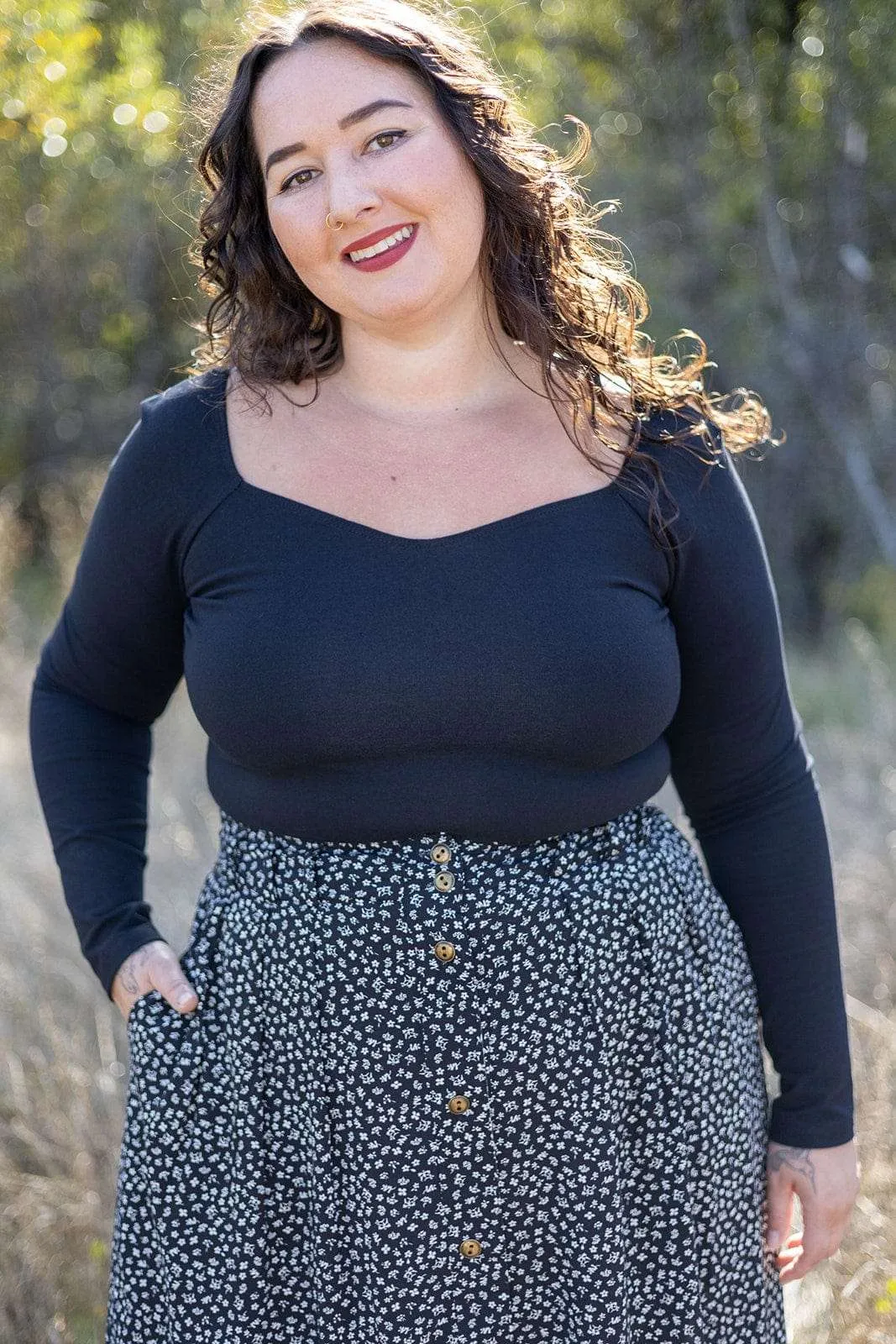 Camille Top in Black Cotton Knit Perfect Layer