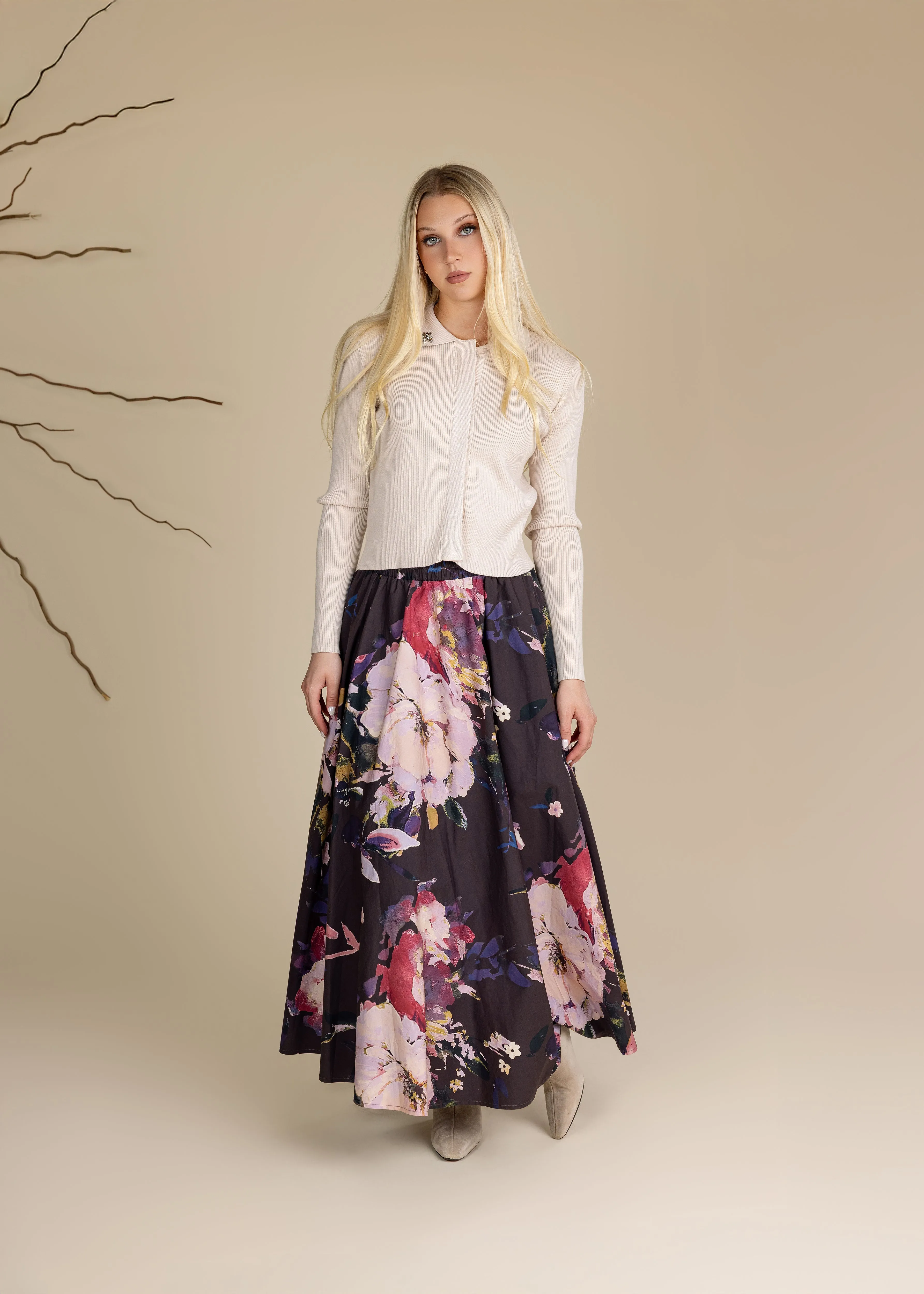 Designer Label Artisanal Craft Darrell Floral Poplin Skirt