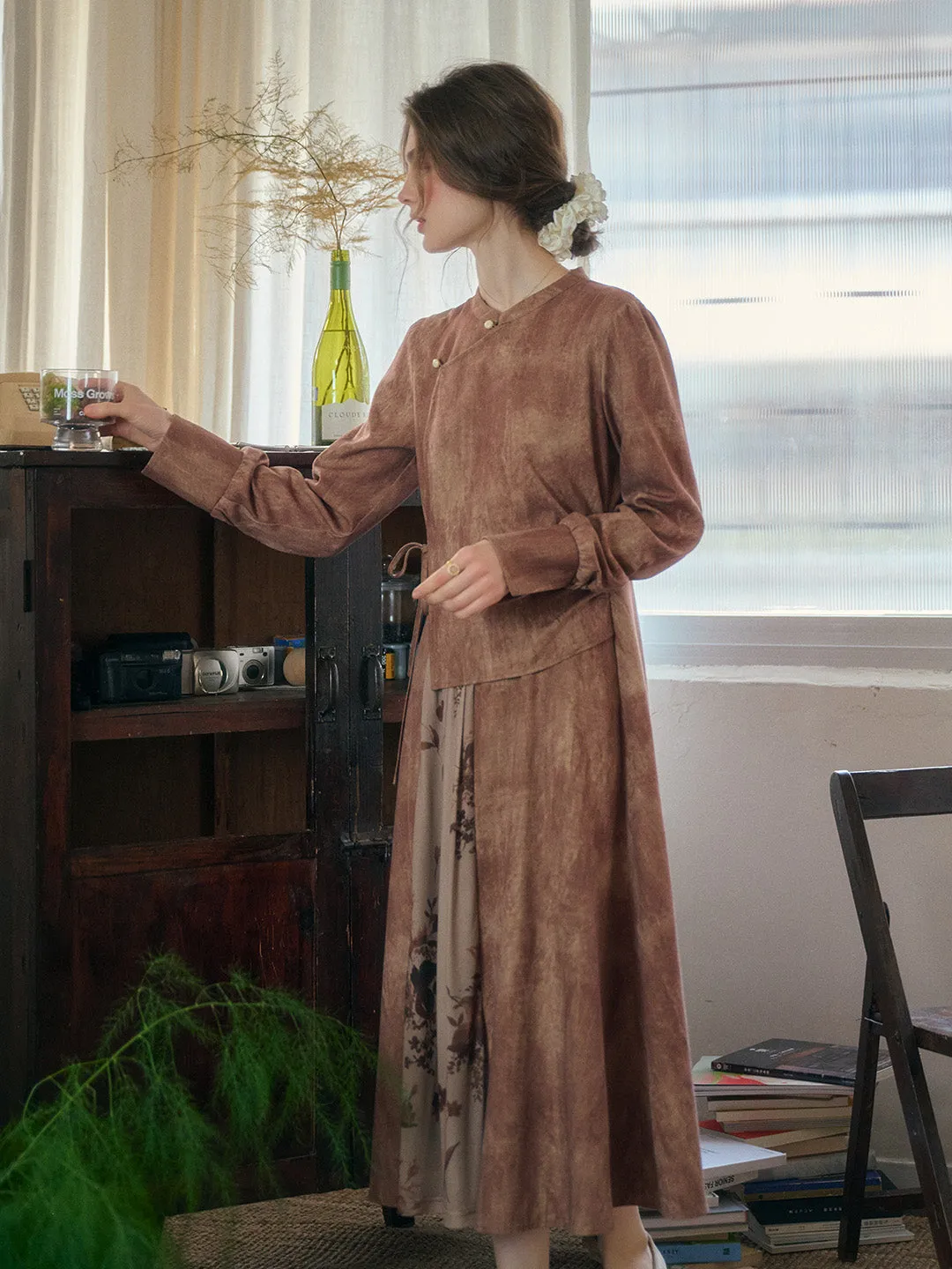 Art Soul Mira Mandarin Collar Layered Floral Linen Dress