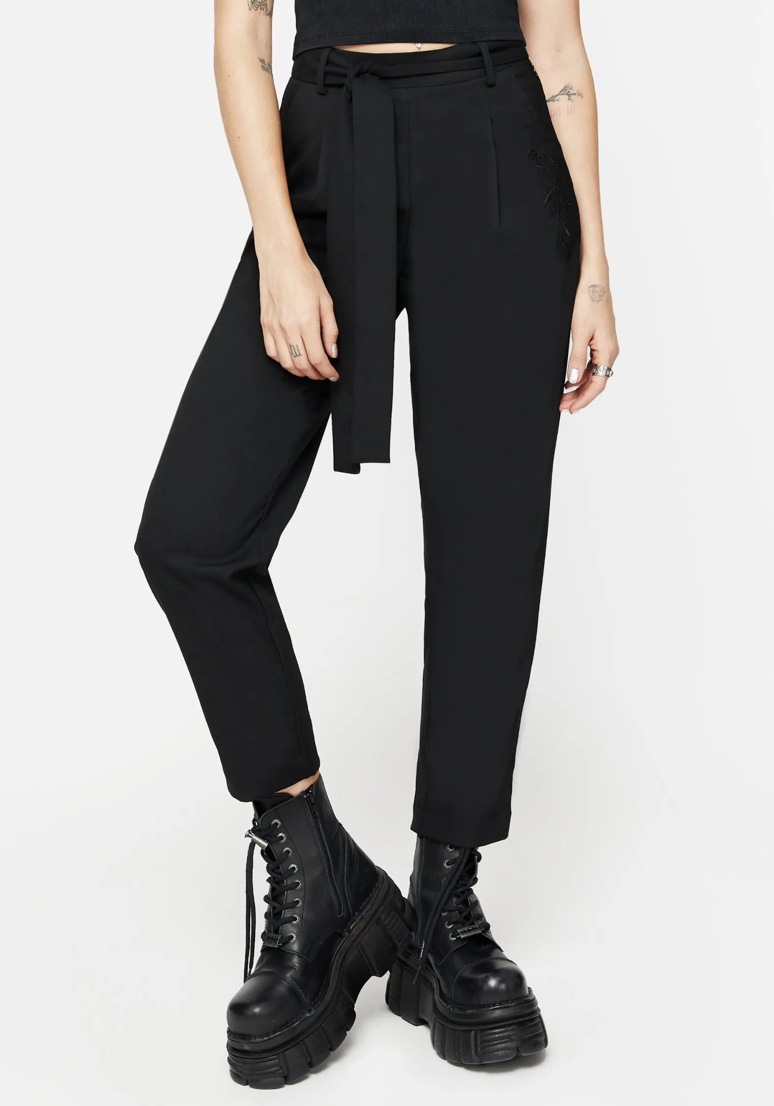 Hester Embroidered Tapered Trousers - Black Breathable mesh lining