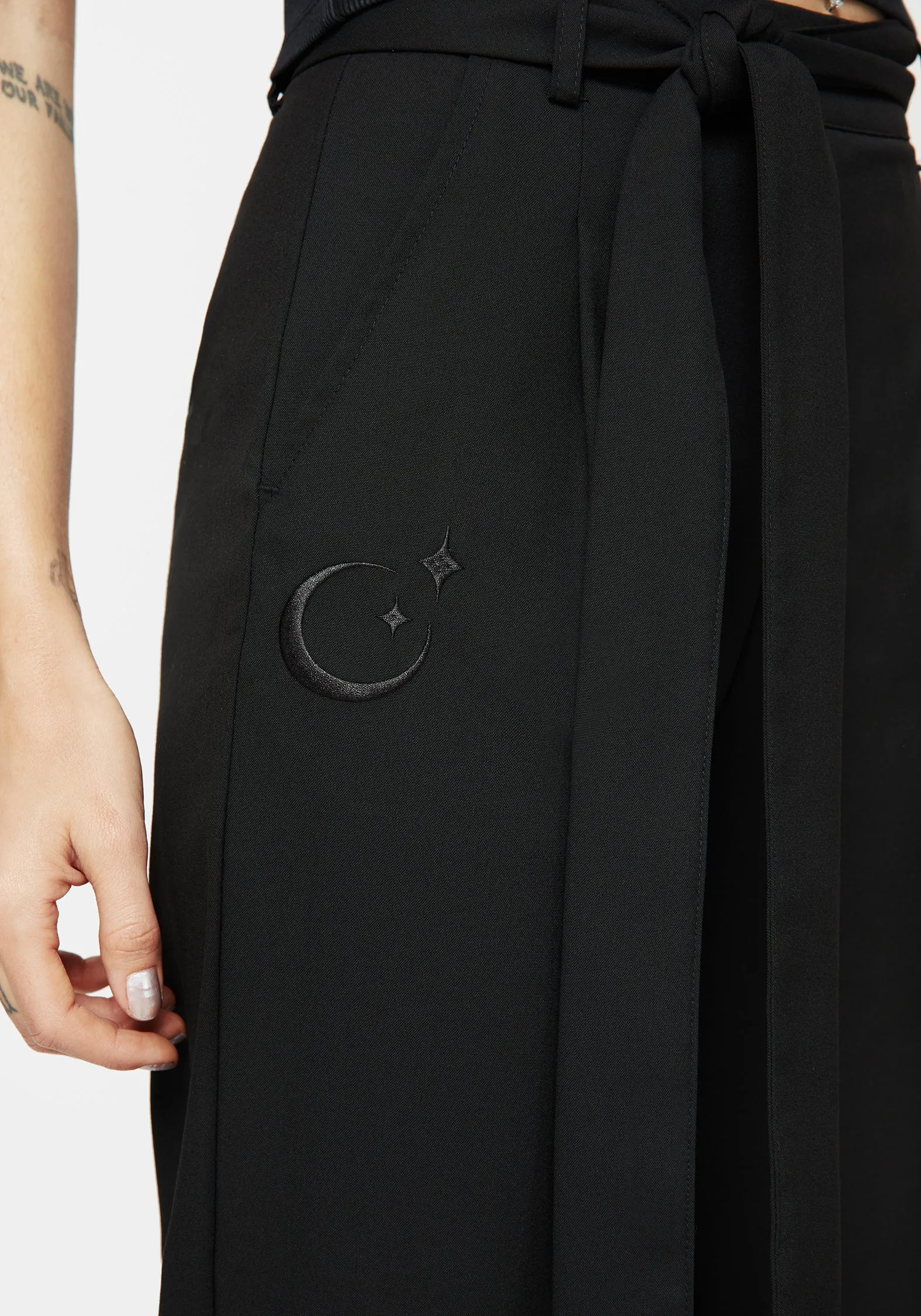 Hester Embroidered Tapered Trousers - Black Essential Wear