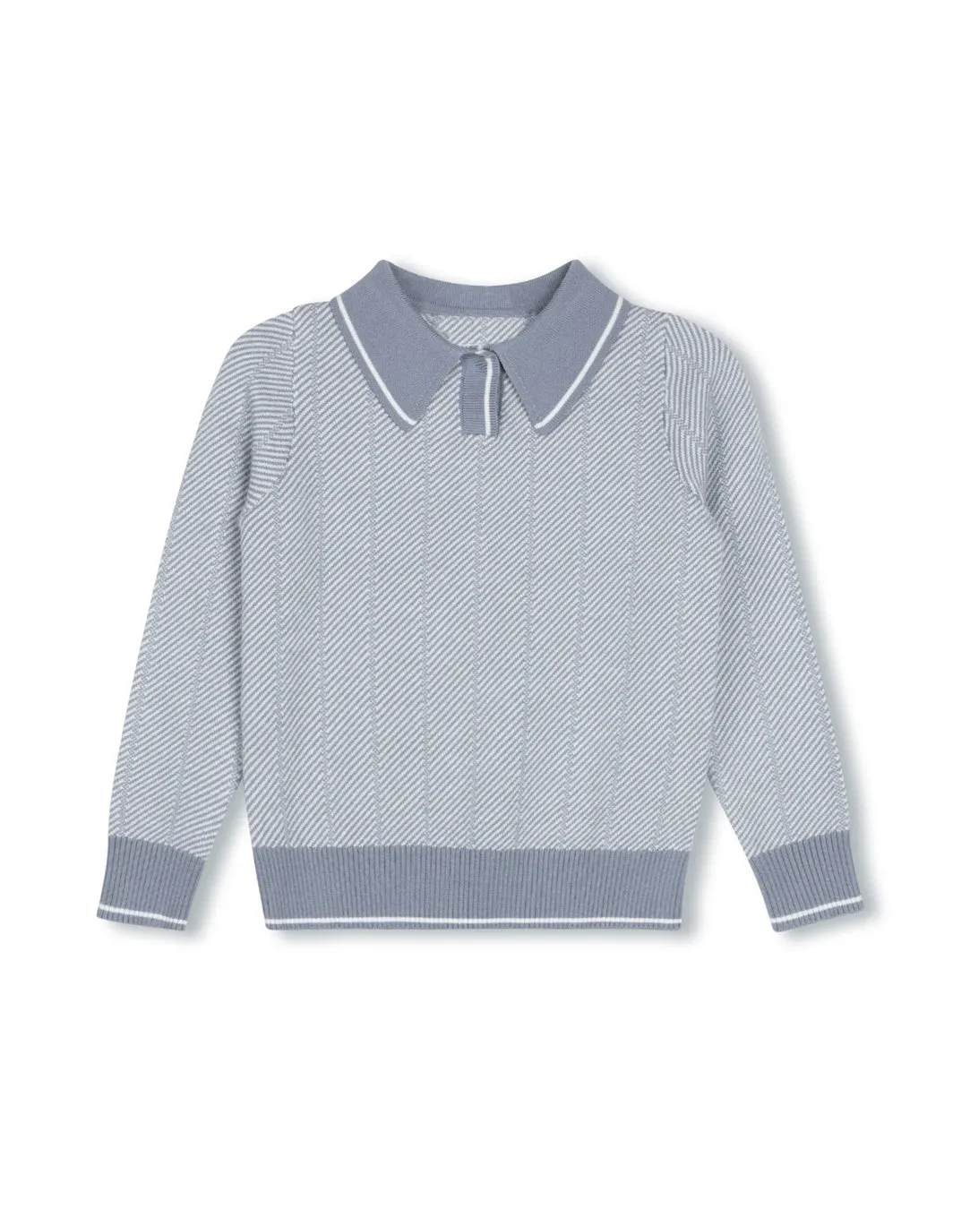 Versatile Wear Comfort Layer Beam Chevron Collared Knit Sweater