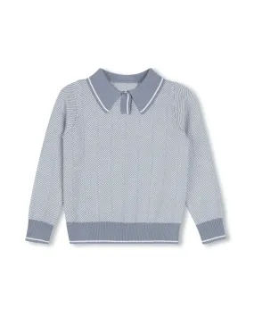 Versatile Wear Comfort Layer Beam Chevron Collared Knit Sweater