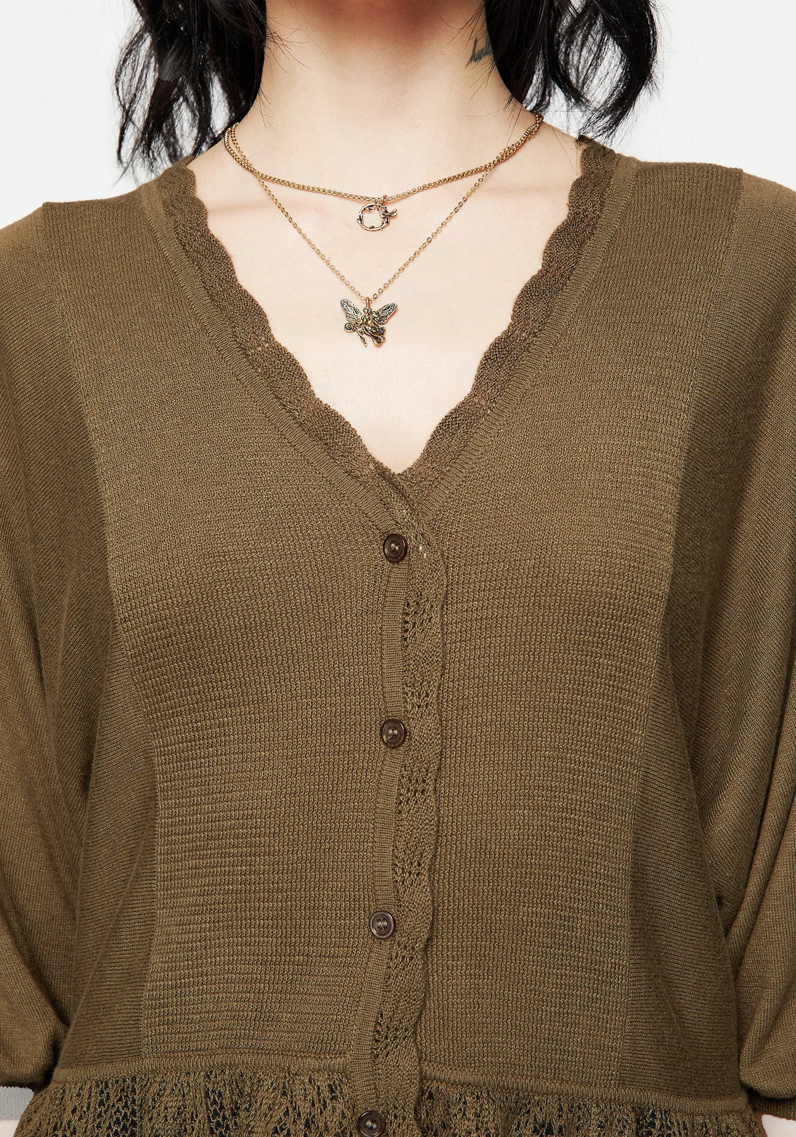 Avalon Puff Sleeve Button Up Knit Blouse Pure Detail