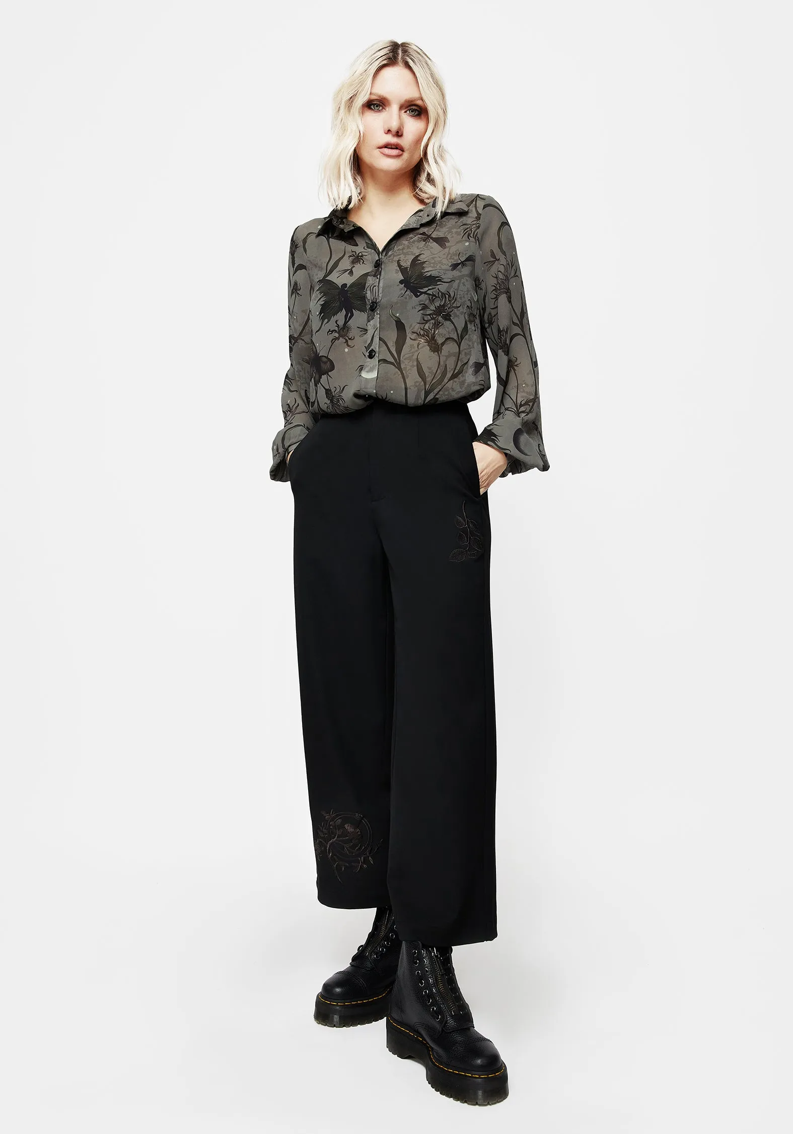 Zip-off legs Work Ready Amalthea Embroidered Tailored Wide Leg Trousers