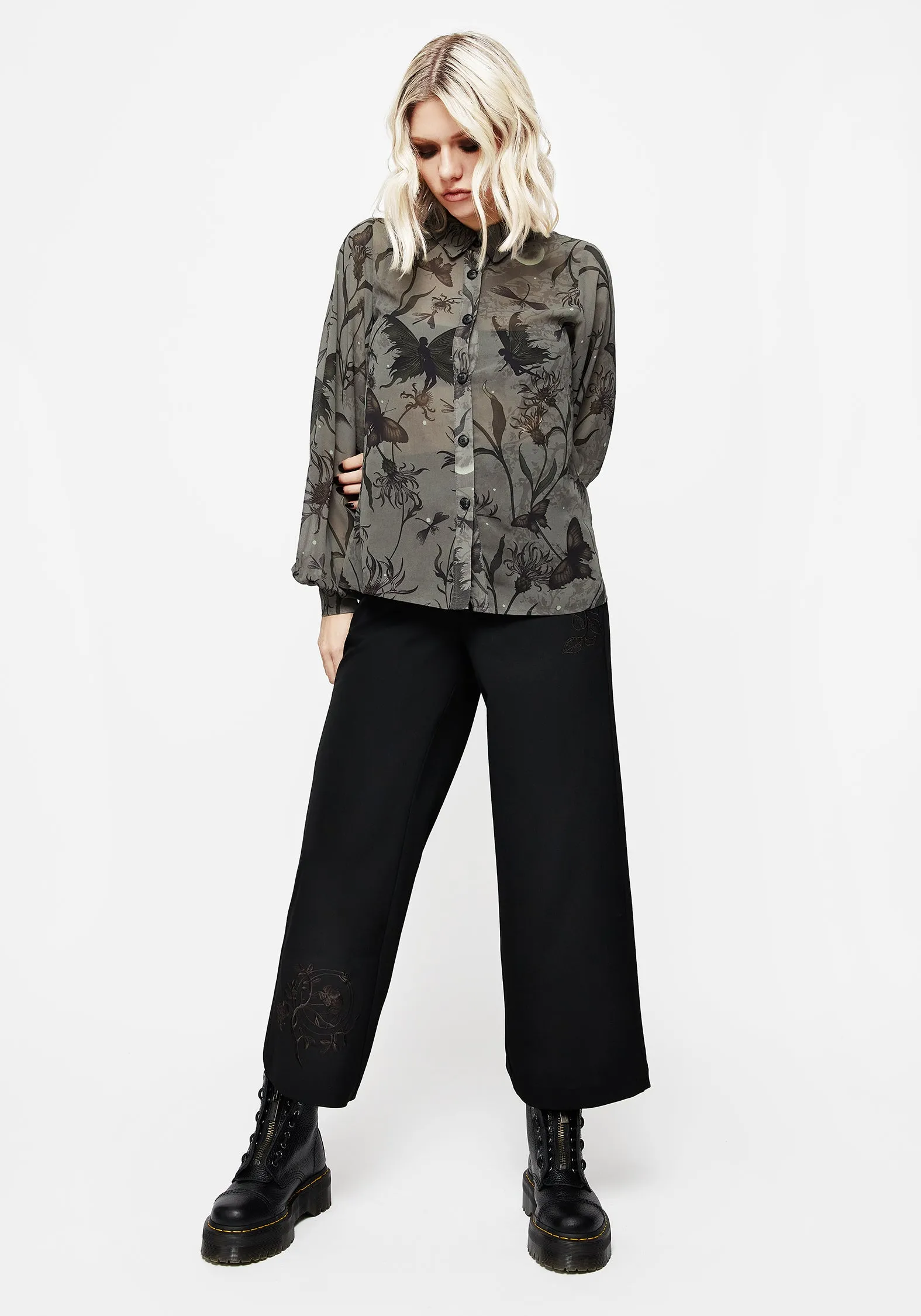 clean design Amalthea Embroidered Tailored Wide Leg Trousers