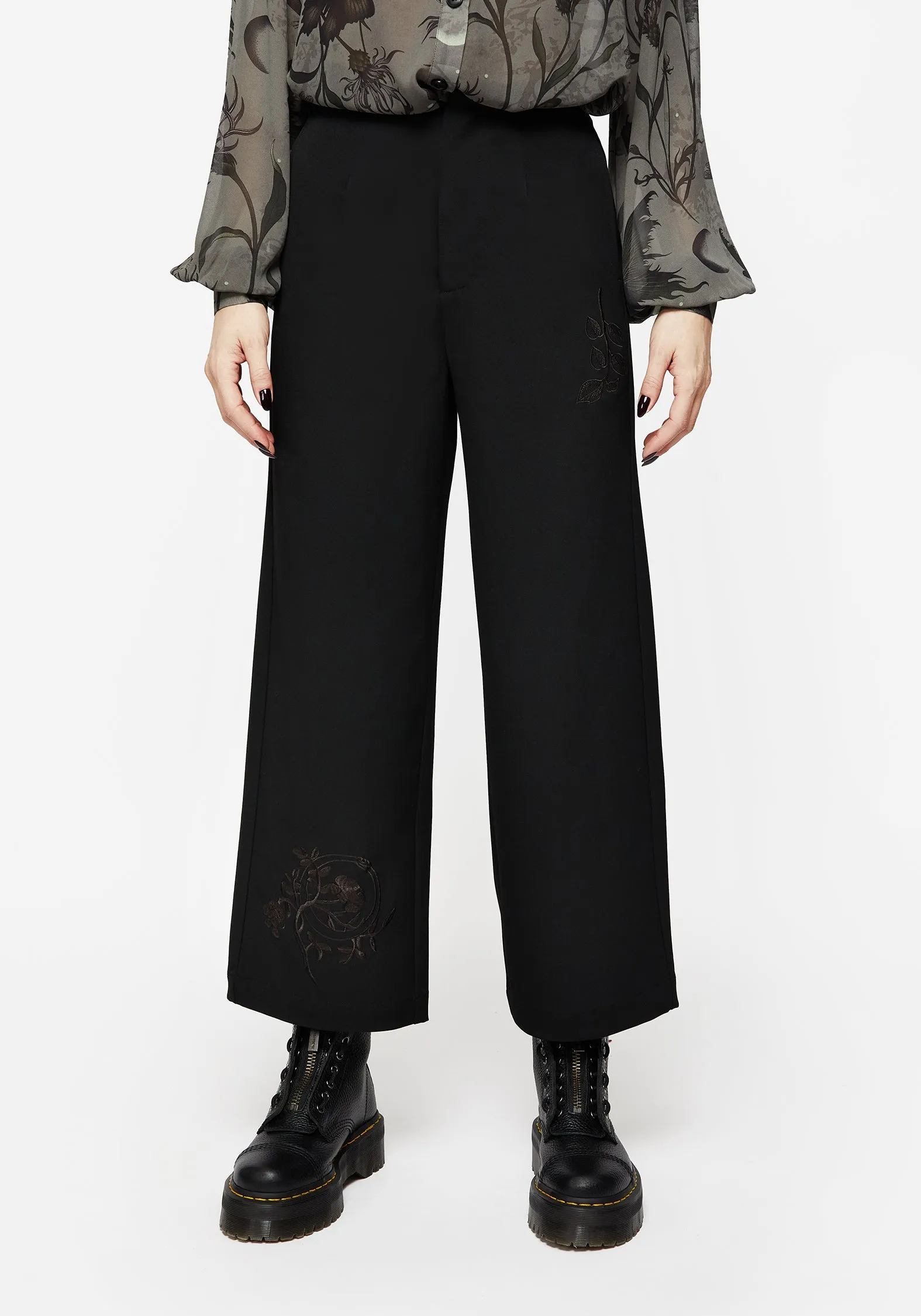 Breathable Material Amalthea Embroidered Tailored Wide Leg Trousers