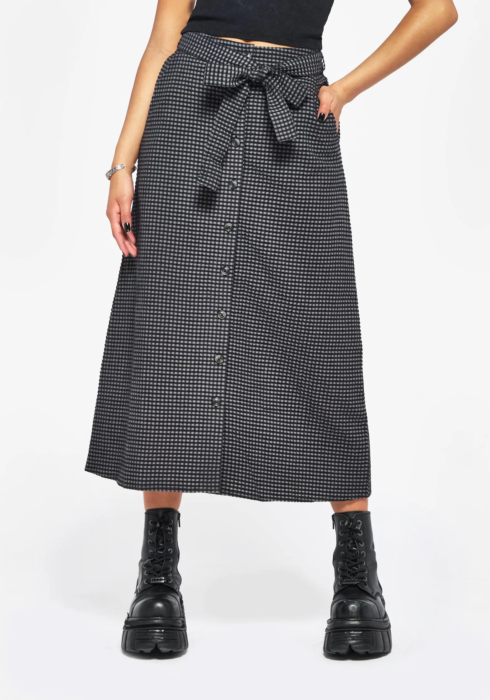 Custom made Faythe Cotton Check Button Up Midi Skirt
