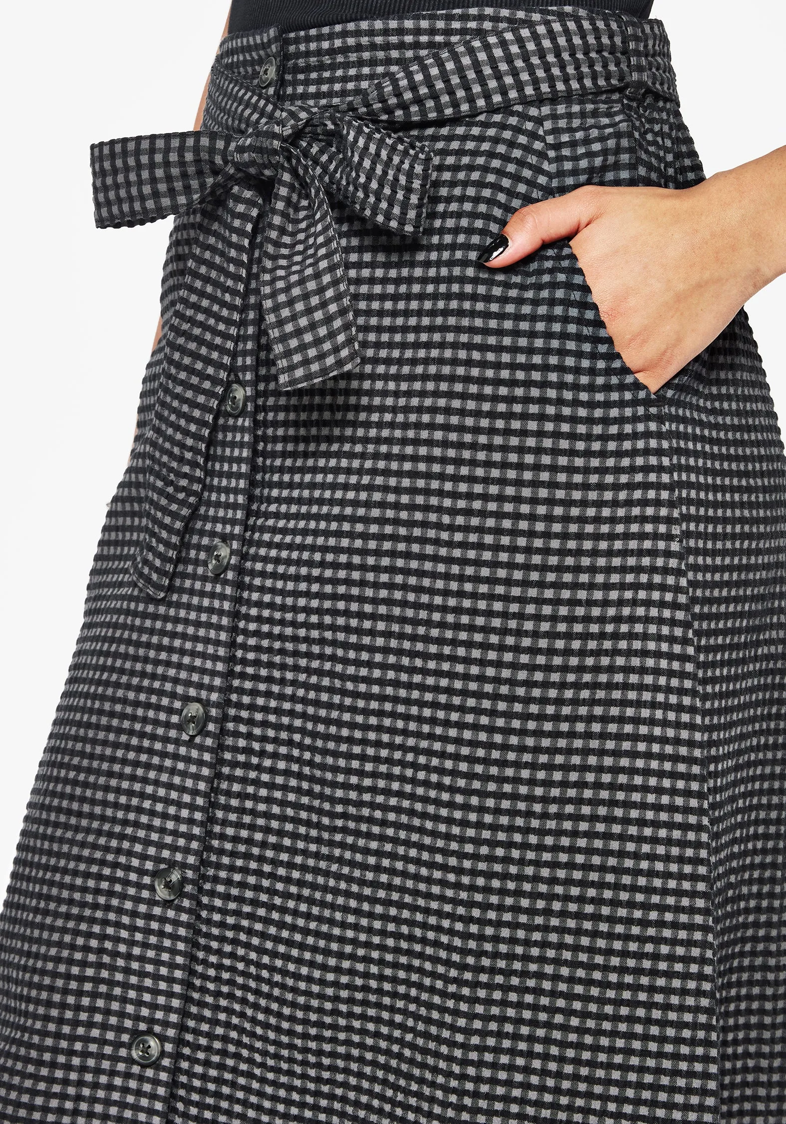 High Street Fashion Faythe Cotton Check Button Up Midi Skirt