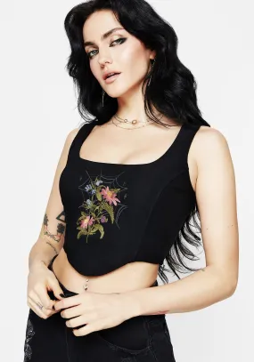 Street Style Cleome Floral Spiderweb Embroidered Corset Top