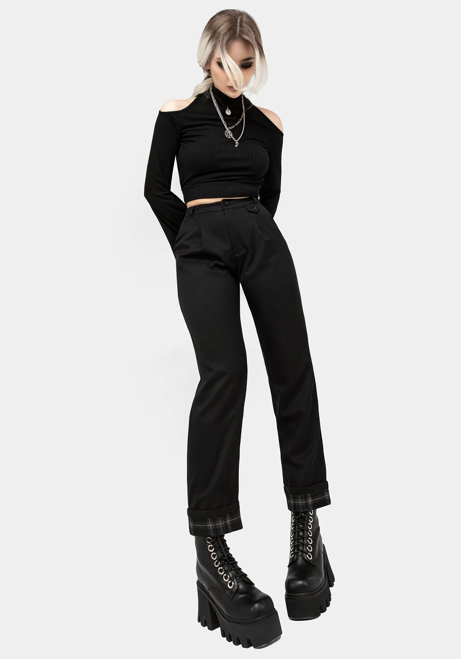 Clover Check Contrast Trousers Minimalist Chic Soft Lining