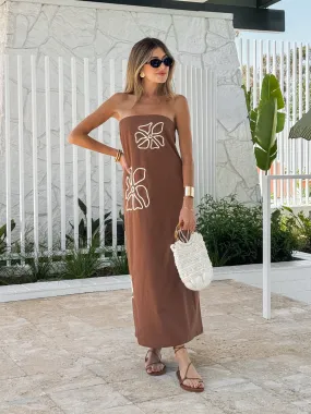 Coconuts Embroidered Midi Dress - Final Sale Adjustable Cuff Cable Stitch