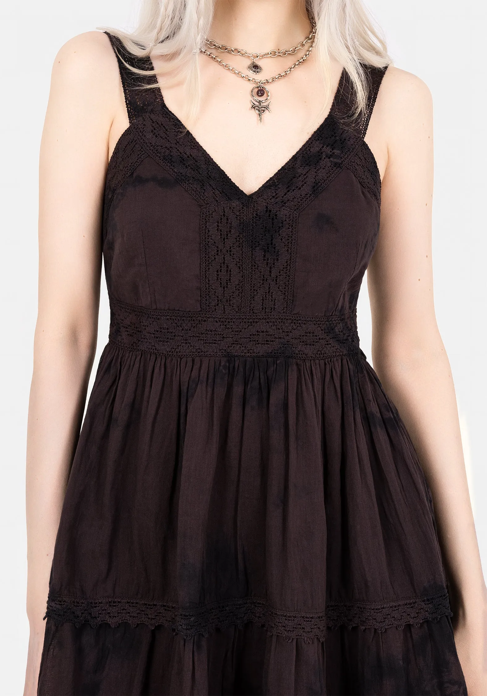 Detachable-Detail Bodycon Fit Burnout Tie Dye Cotton Mini Dress