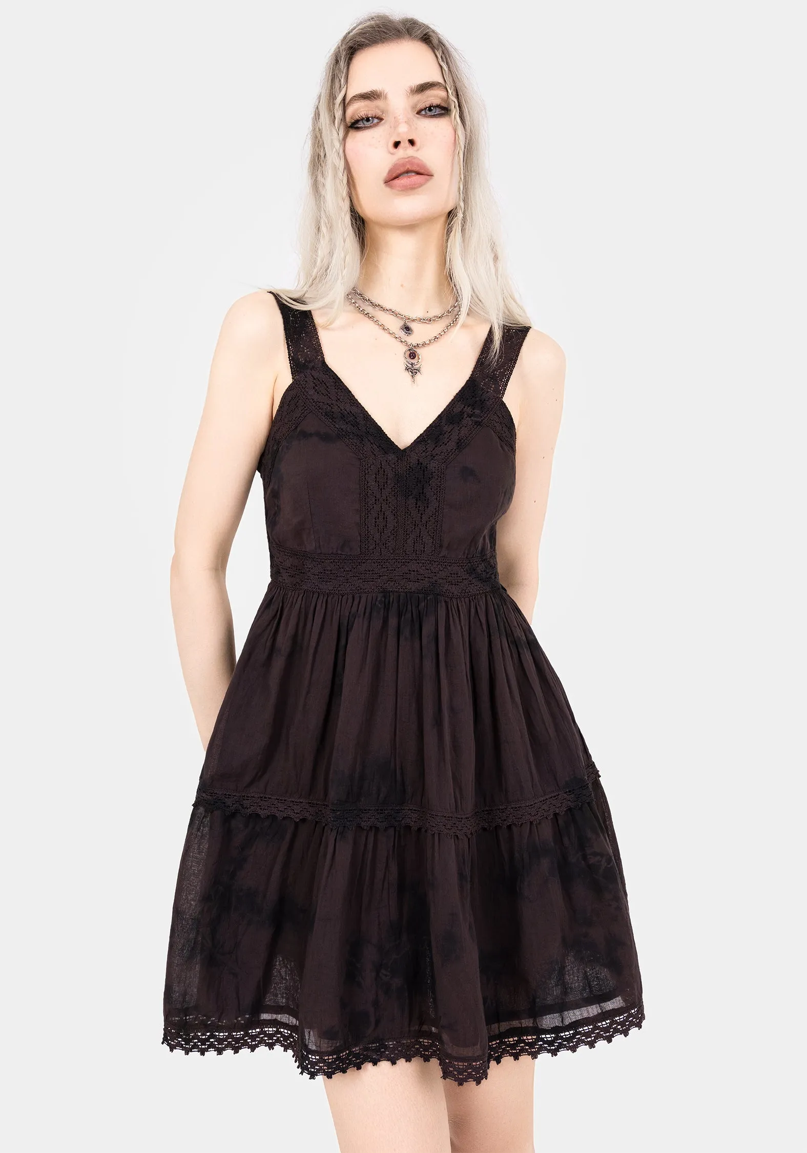 Burnout Tie Dye Cotton Mini Dress Anti-Static-Finish