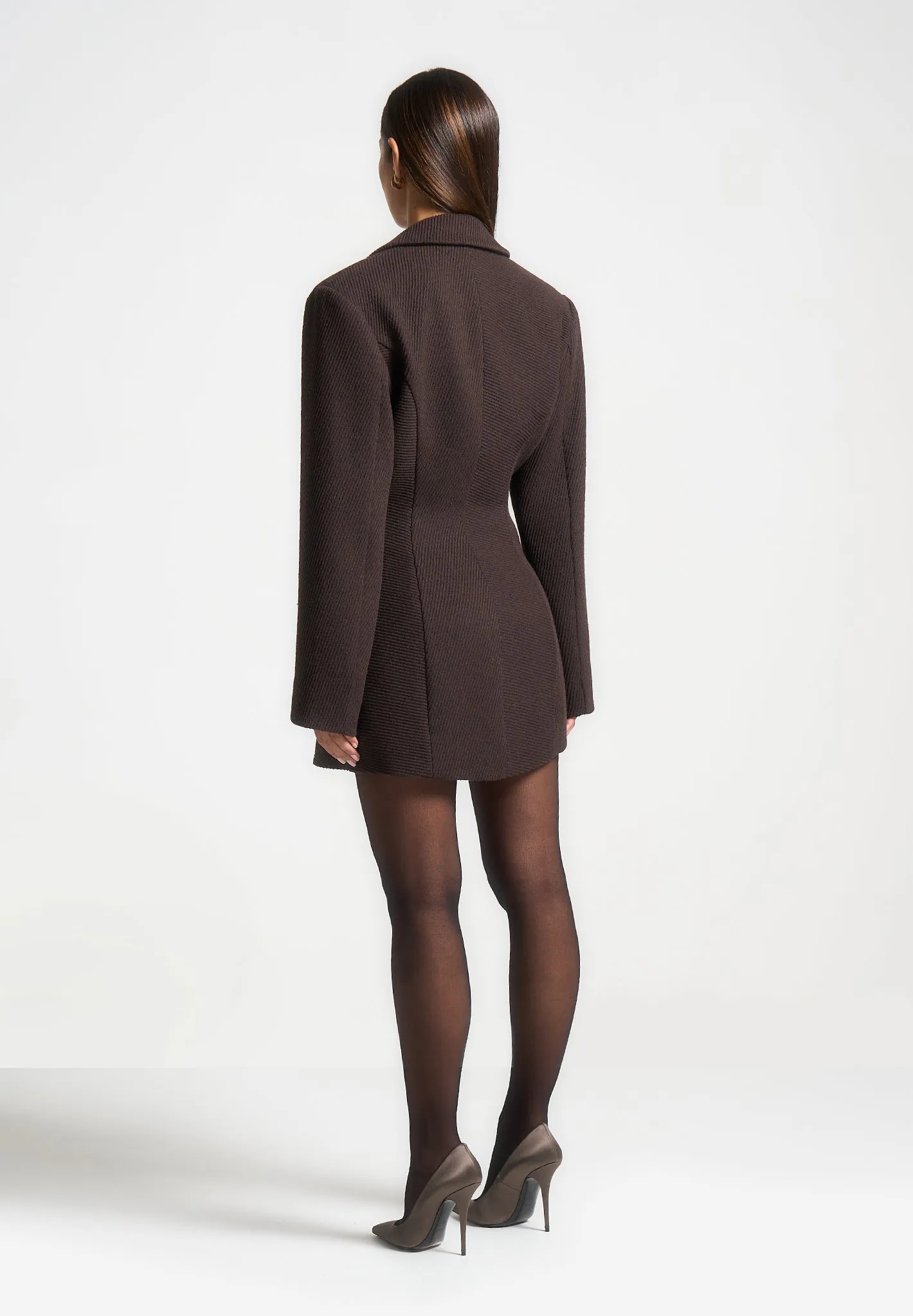 Chill Mode Sylvie - Oversized Wool Asymmetric Blazer Dress - Brown
