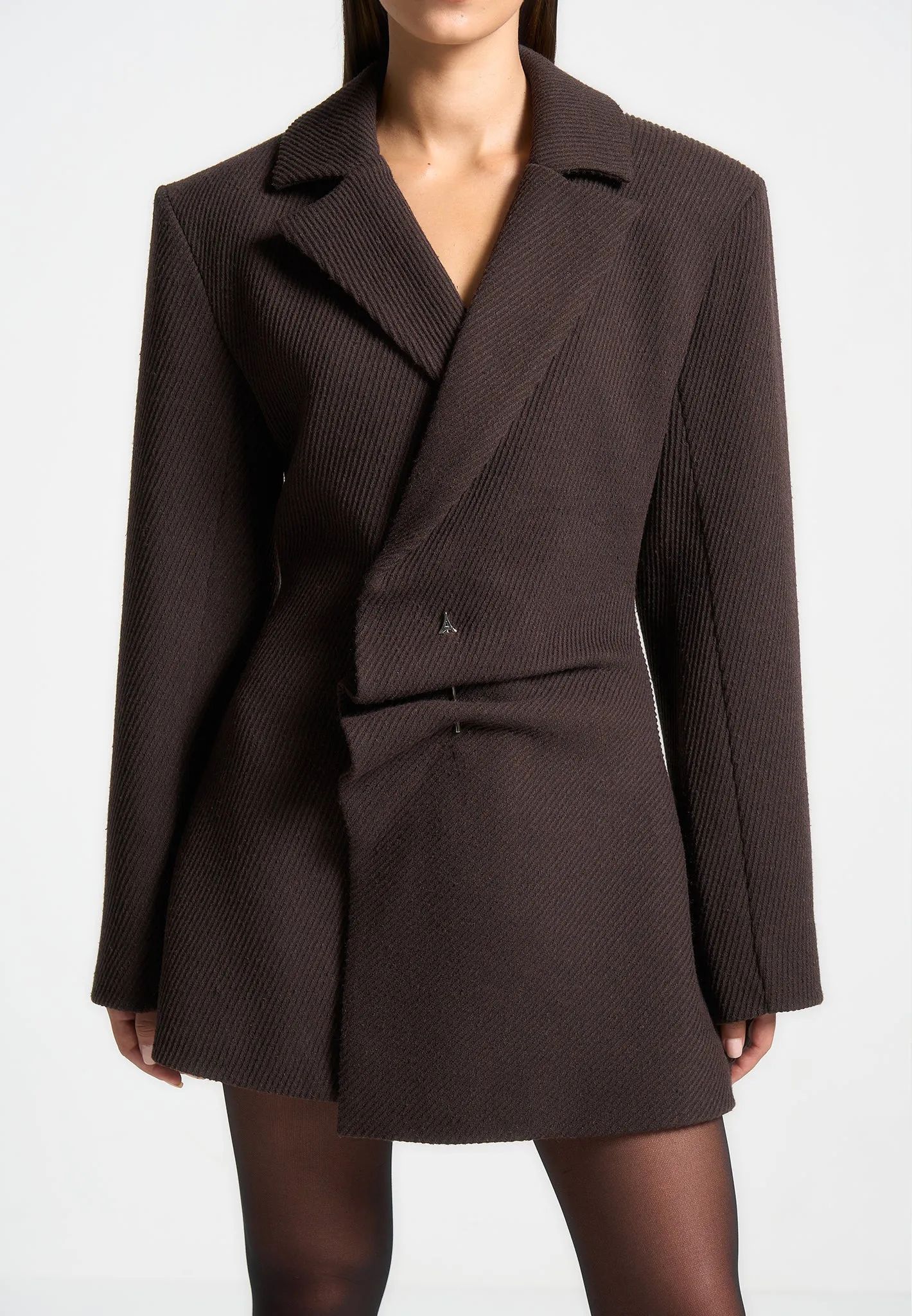 perfect for events Sylvie - Oversized Wool Asymmetric Blazer Dress - Brown