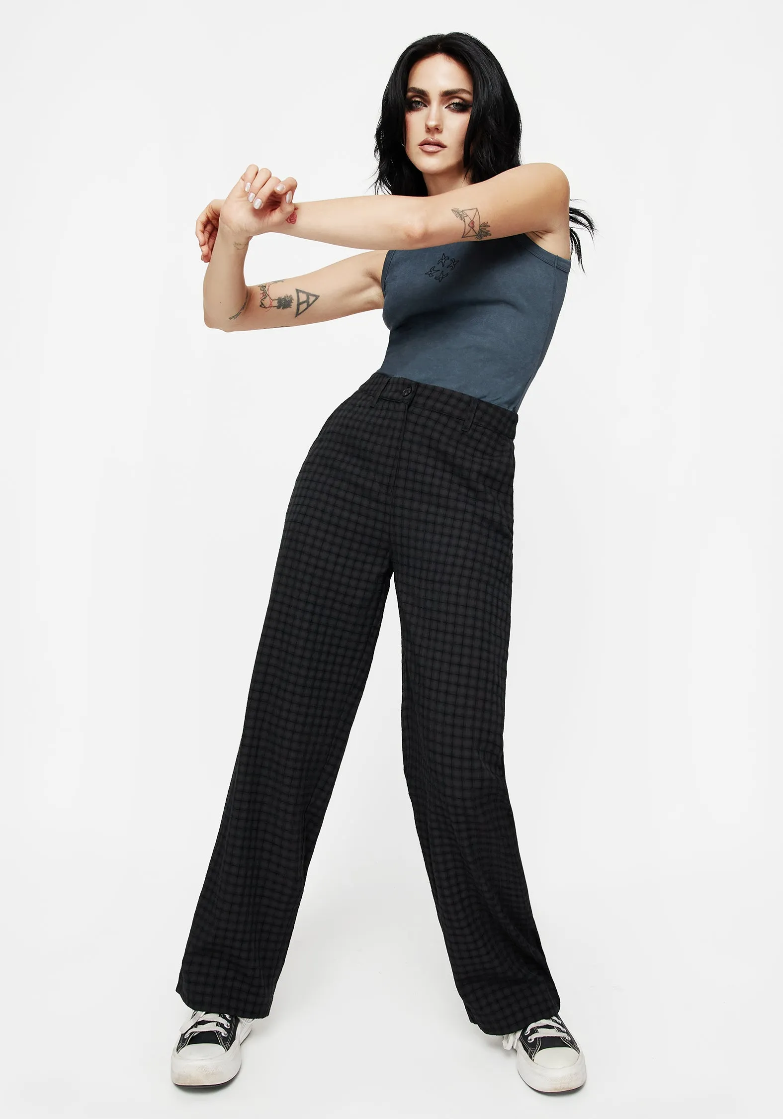 Reinforced Hemline Ziggy Check Straight Leg Trousers