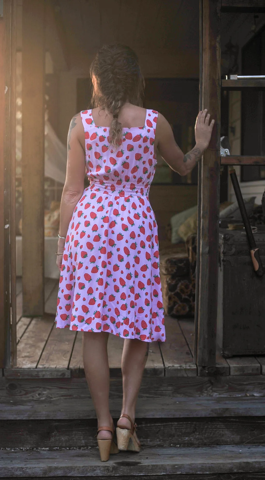 Sheet Dress in Strawberry Cotton Fringe-Detail photo look