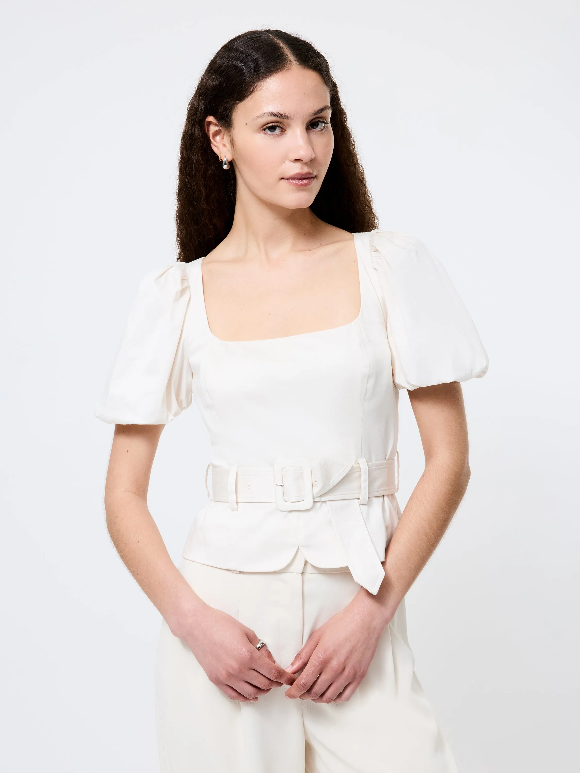 Recycled Polyester Blend Sateen Puff Sleeve Top