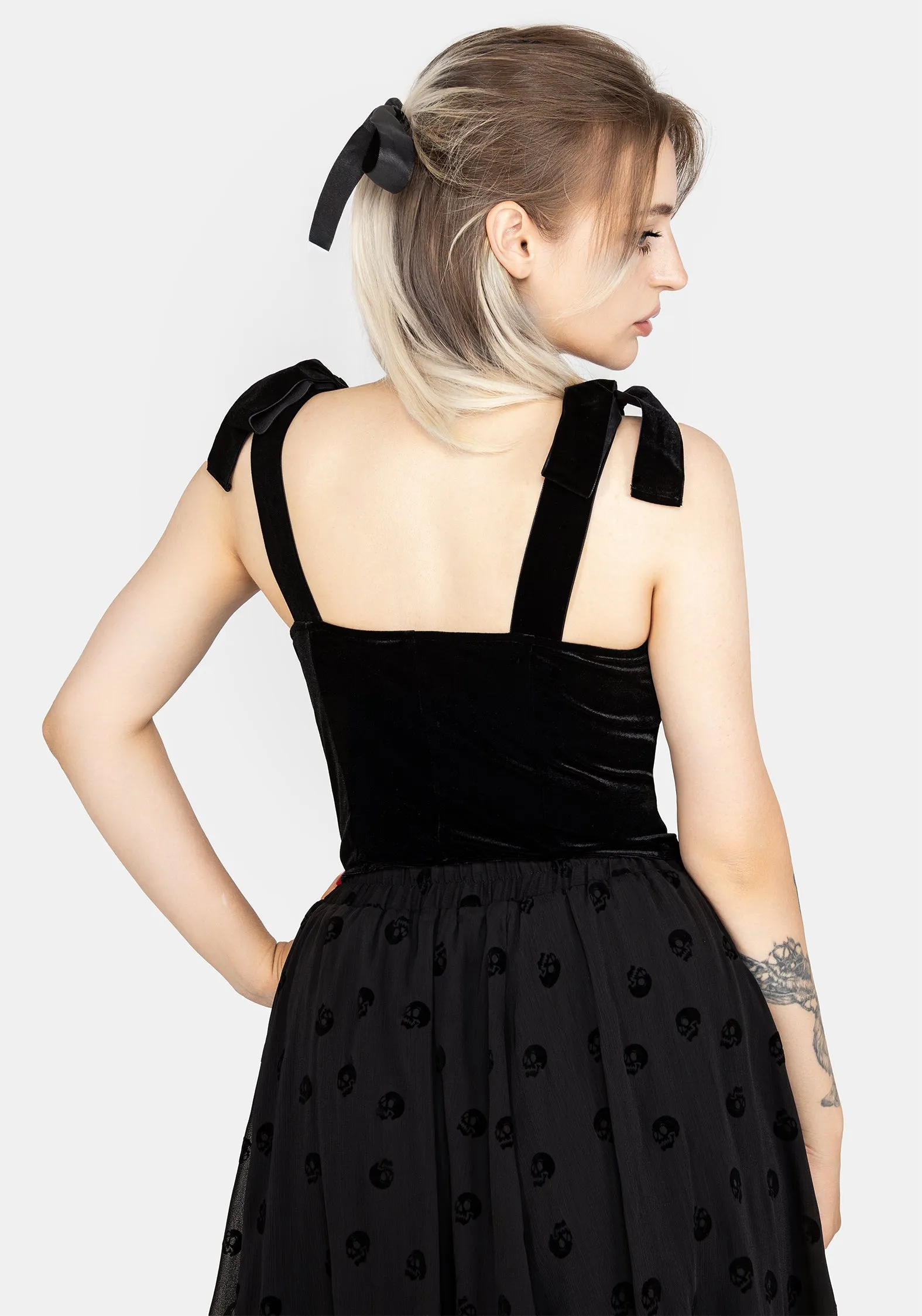 Lisette Velour Tie Strap Corset Top FoamReinforcedCollar Recycled Material Blend