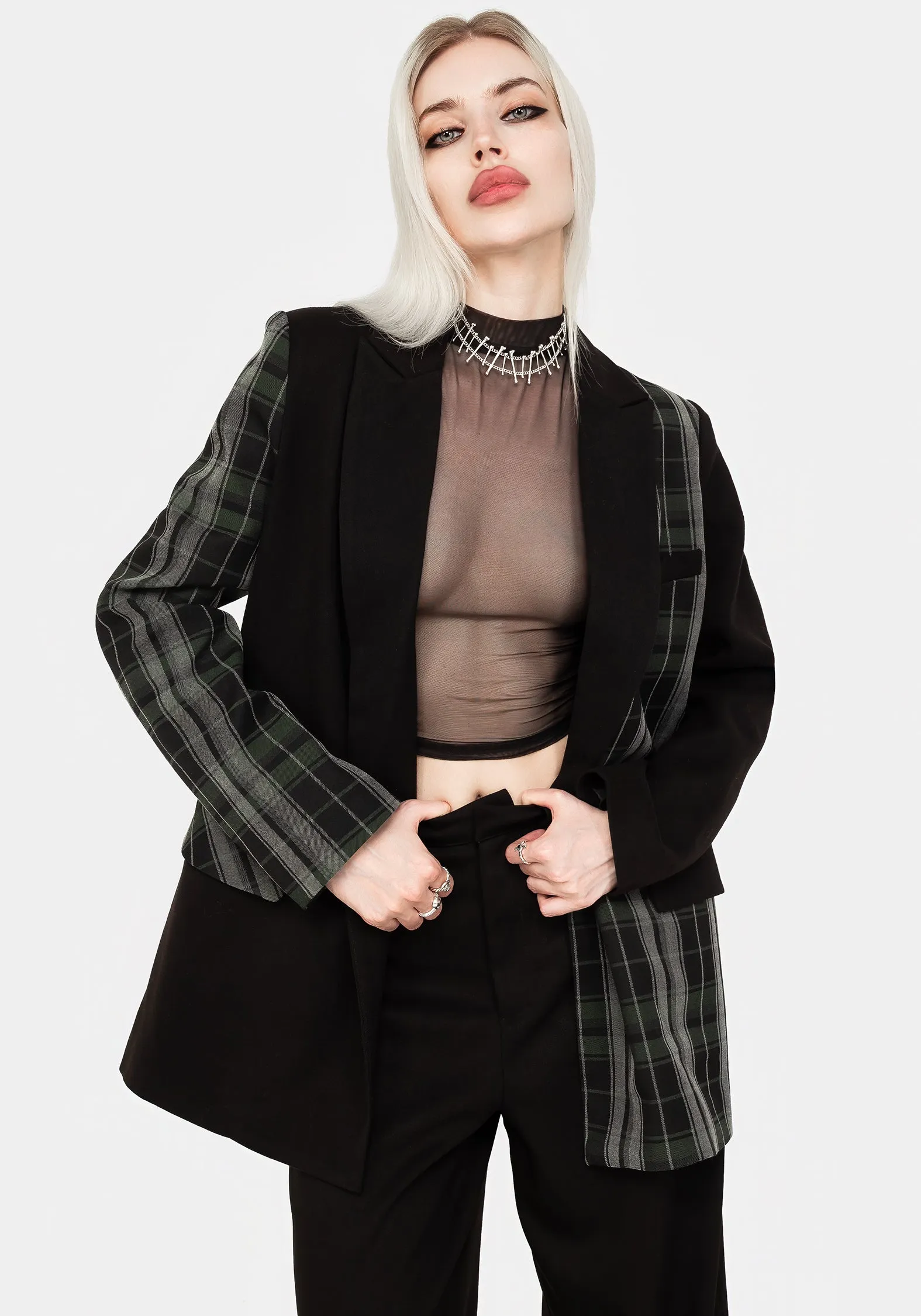 Checkmate Spliced Oversized Blazer anti slip grip Adjustable Cuff System